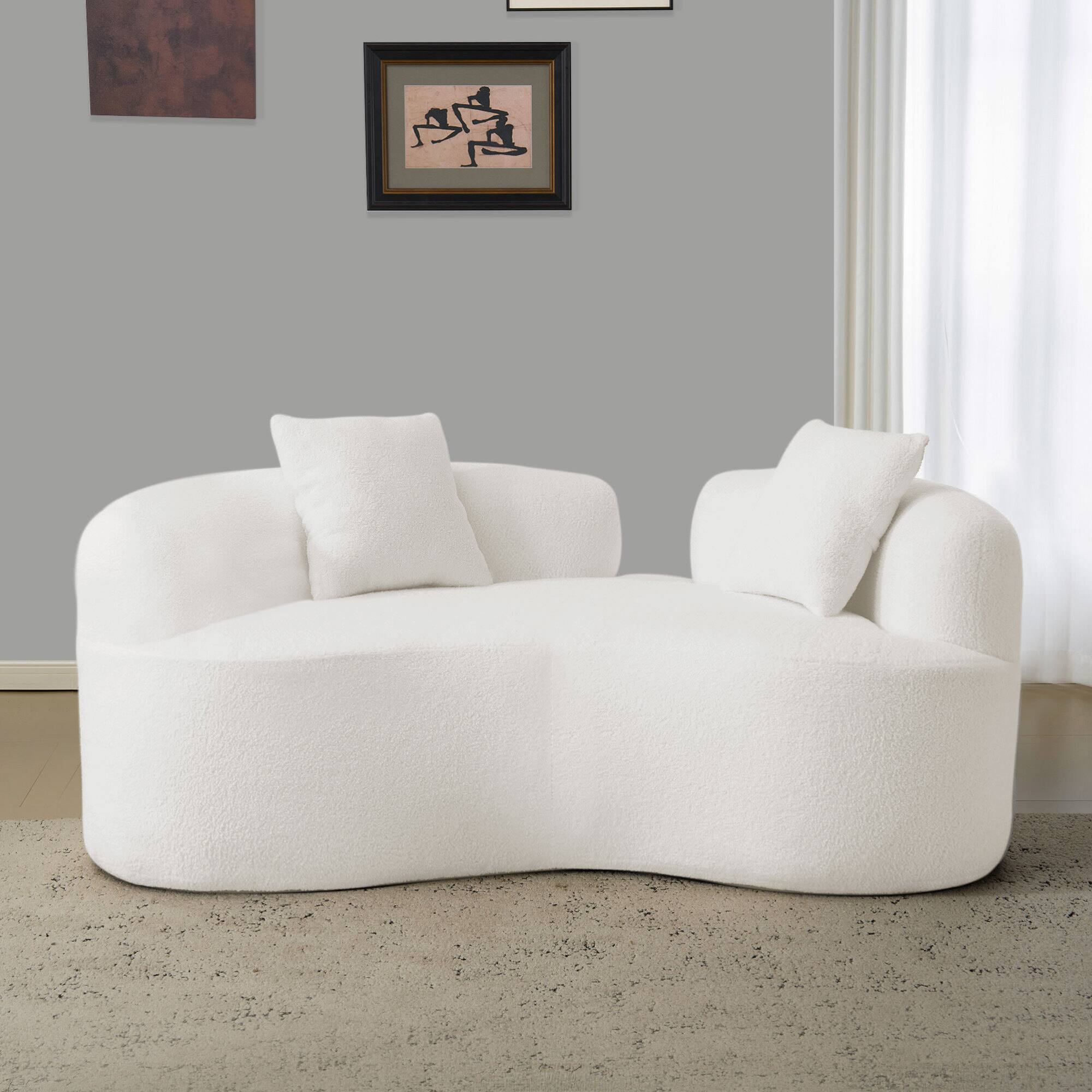 Angle. GOODSILO - Modern Curved Loveseat Sofa with Teddy Velvet Fabric for Small Spaces and Apartments - White.