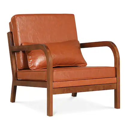 Front. Gymax - Gymax Accent Chair Faux Leather Upholstered Armchair w/Lumbar Pillow Removable Back Brown - Brown.