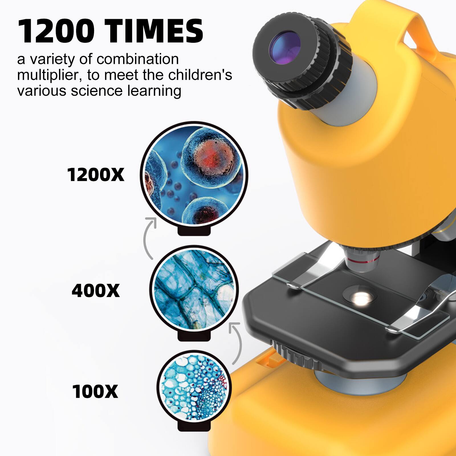 1200 TIMES  
a variety of combination multiplier, to meet the children's various science learning  

1200X  
400X  
100X