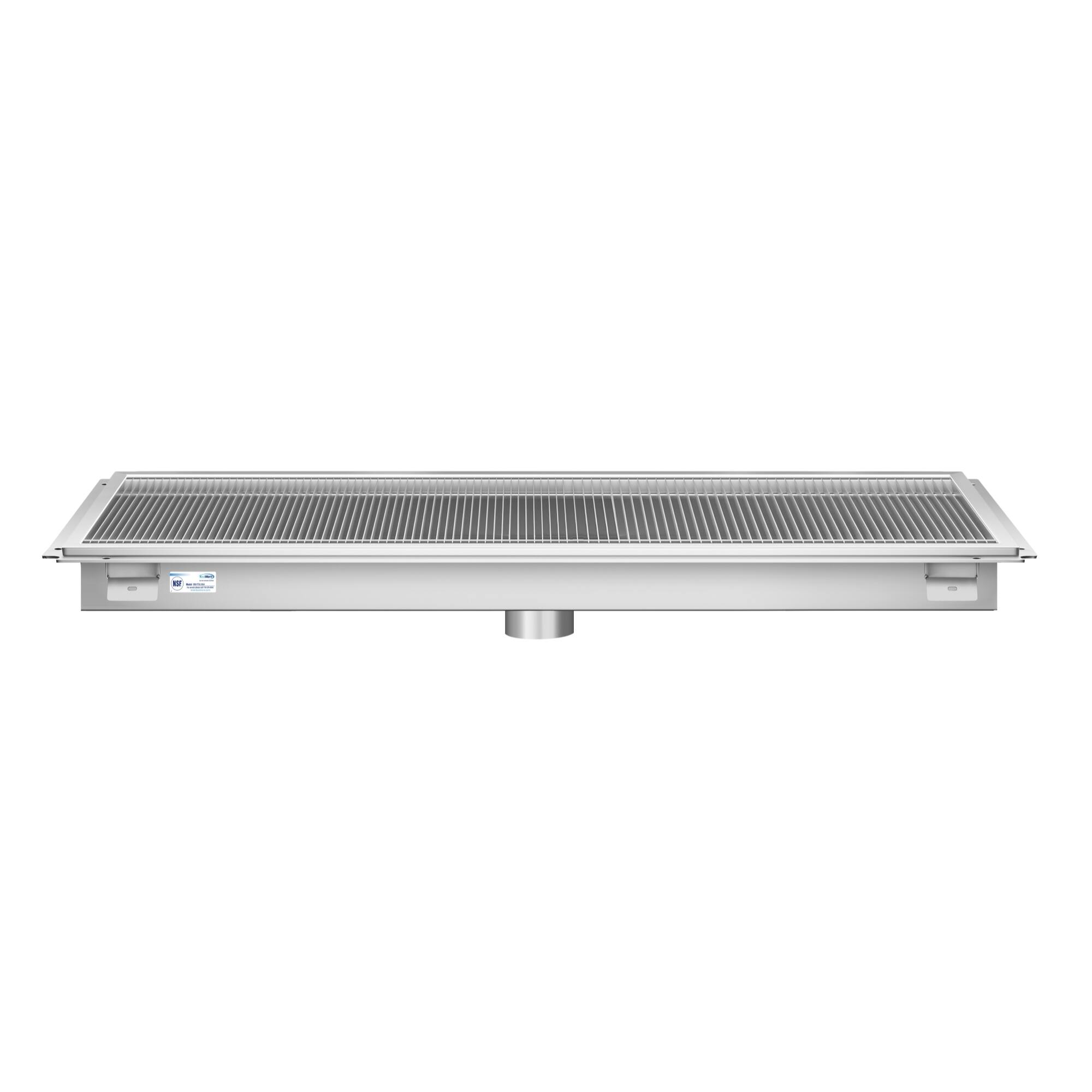 Back. Koolmore - 24" x 54" Stainless Steel Floor Trough Drain, 14-Gauge with Subway-Style Grating & Removable Drain Basket, NSF Listed - Stainless-Steel.