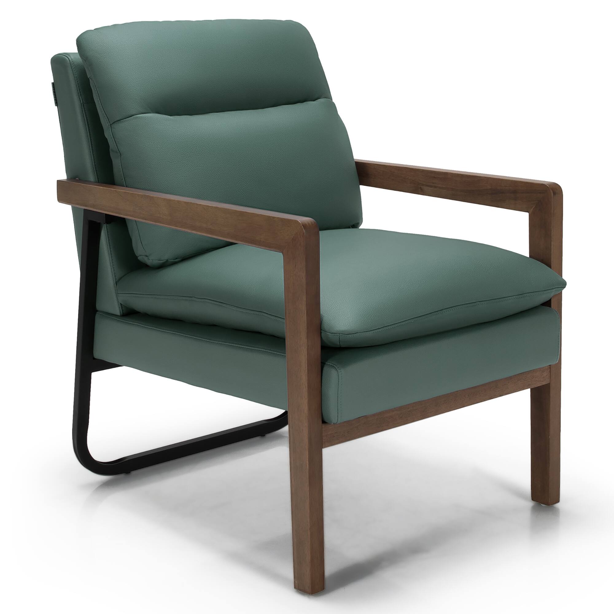 Costway - Modern Accent Armchair Lounge Chair w/ Rubber Wood Legs & Steel Bracket - Green