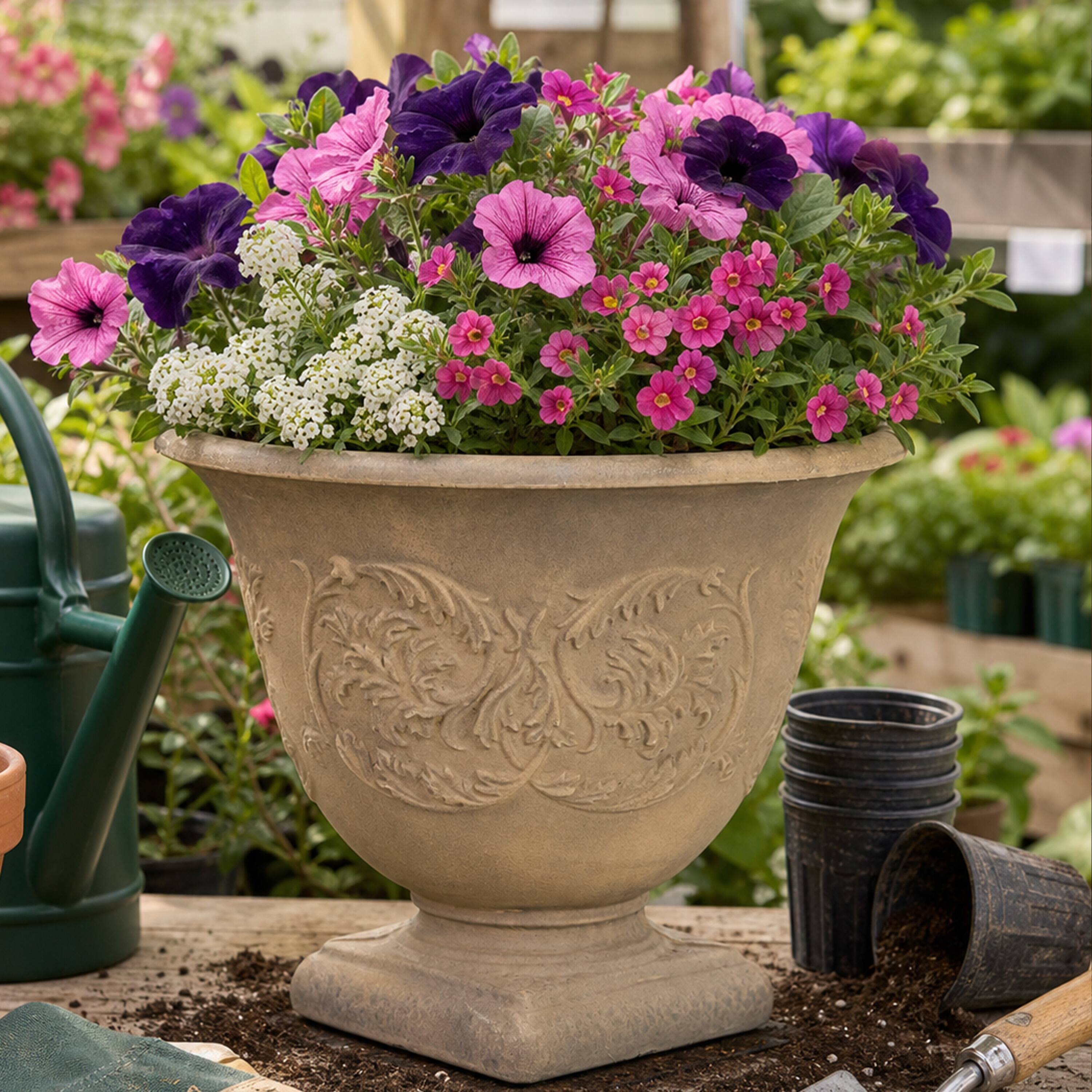 Alt View 10. Sunnydaze - 13 in Darcy Polyresin Planter - Set of 2 - Beige.