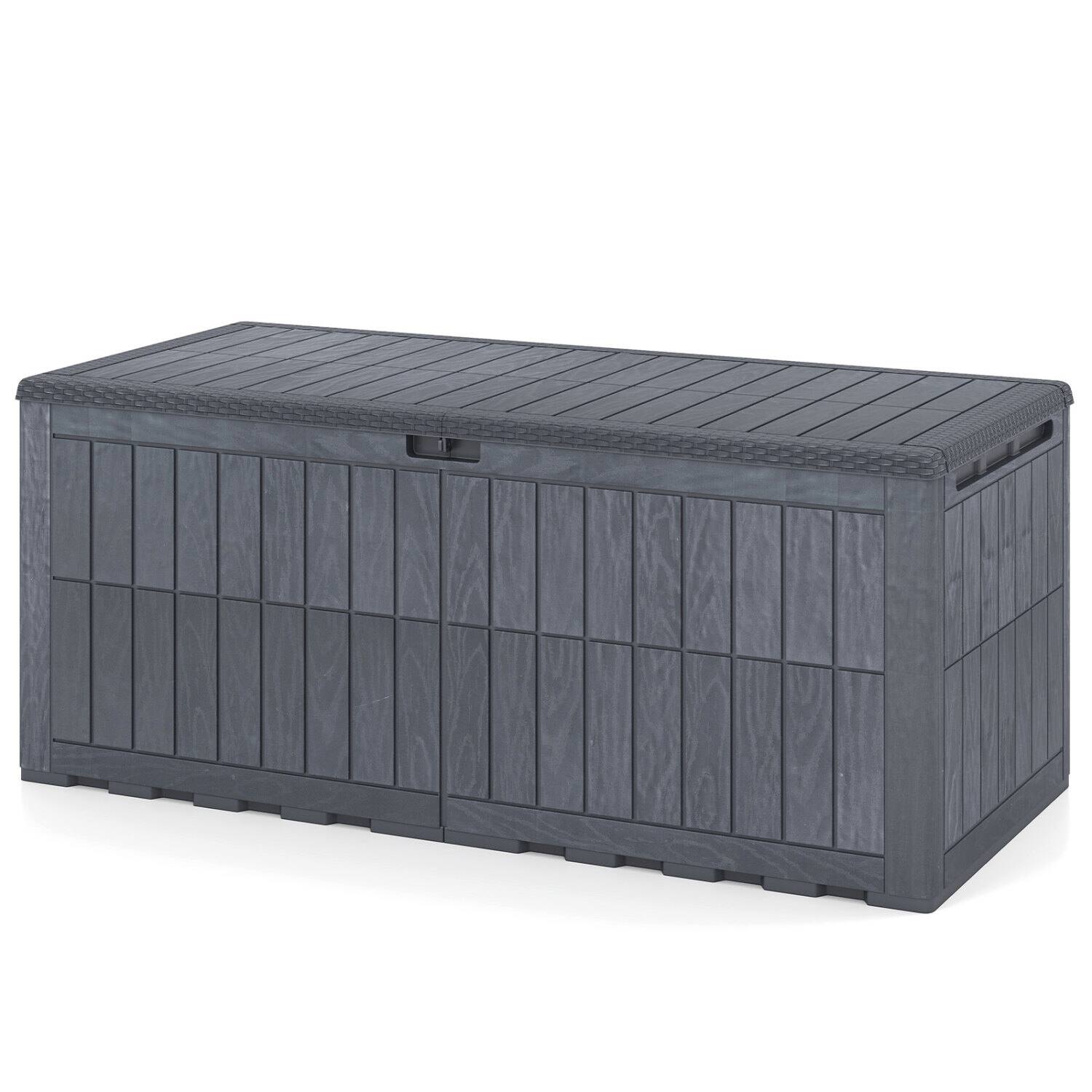 Left. WELLFOR - 180 Gal Outdoor Deck Box All-Weather Lockable Storage Bin with Lid and Handles - Gray.