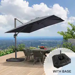 PURPLE LEAF - 9' X 11.5' Aluminum Outdoor Patio Cantilever Umbrella Offset 360° Rotation Umbrella with Base for Garden Deck Pool - Gray