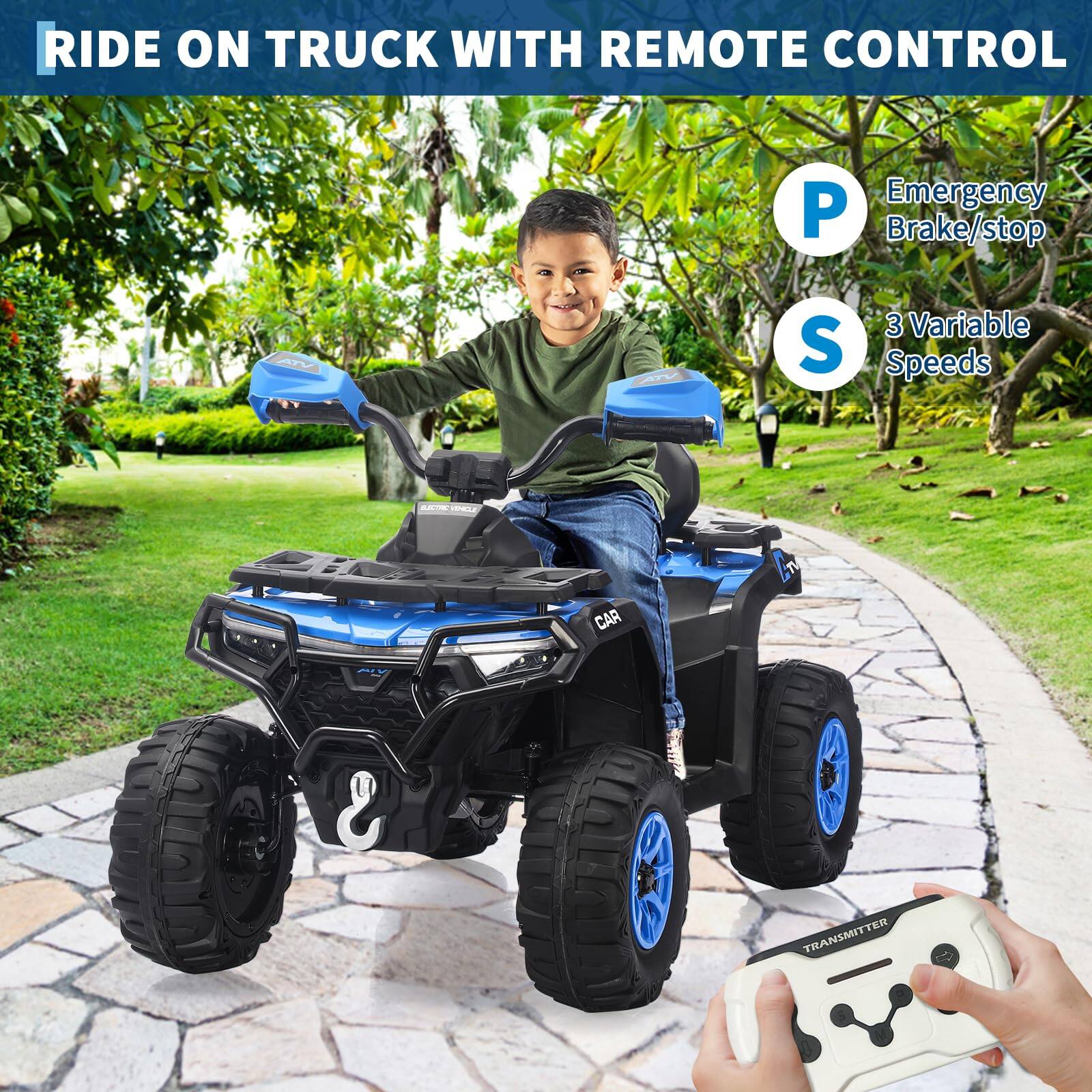 RIDE ON TRUCK WITH REMOTE CONTROL

- Emergency Brake/stop
- 3 Variable Speeds