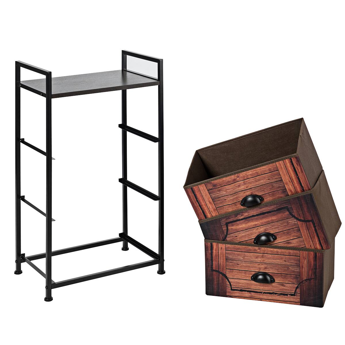 Alt View 21. Costway - 3 Drawer Fabric Dresser Storage Tower Nightstand Sturdy Steel Frame Closet - Brown/Black.