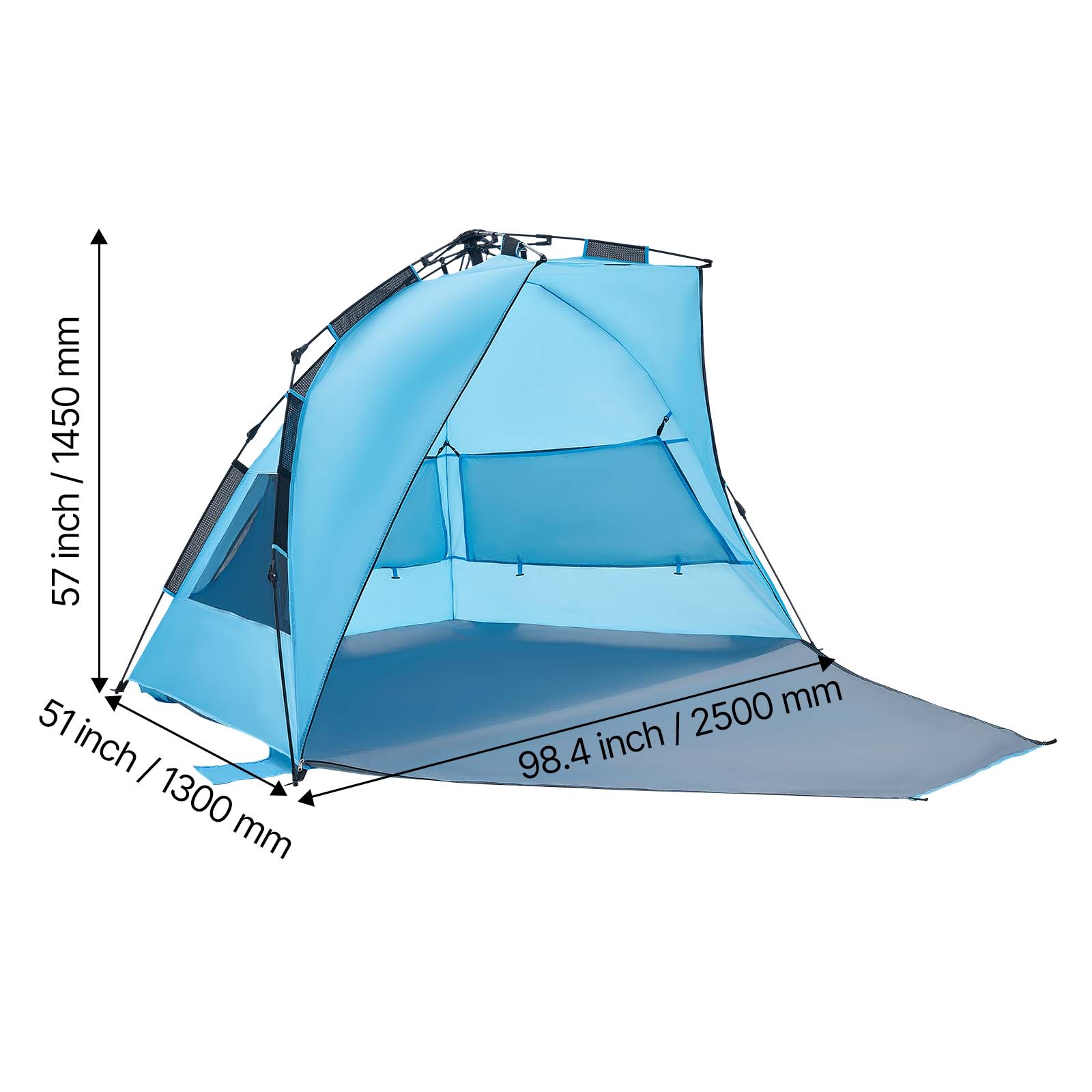 57 inch / 1450 mm  
51 inch / 1300 mm  
98.4 inch / 2500 mm