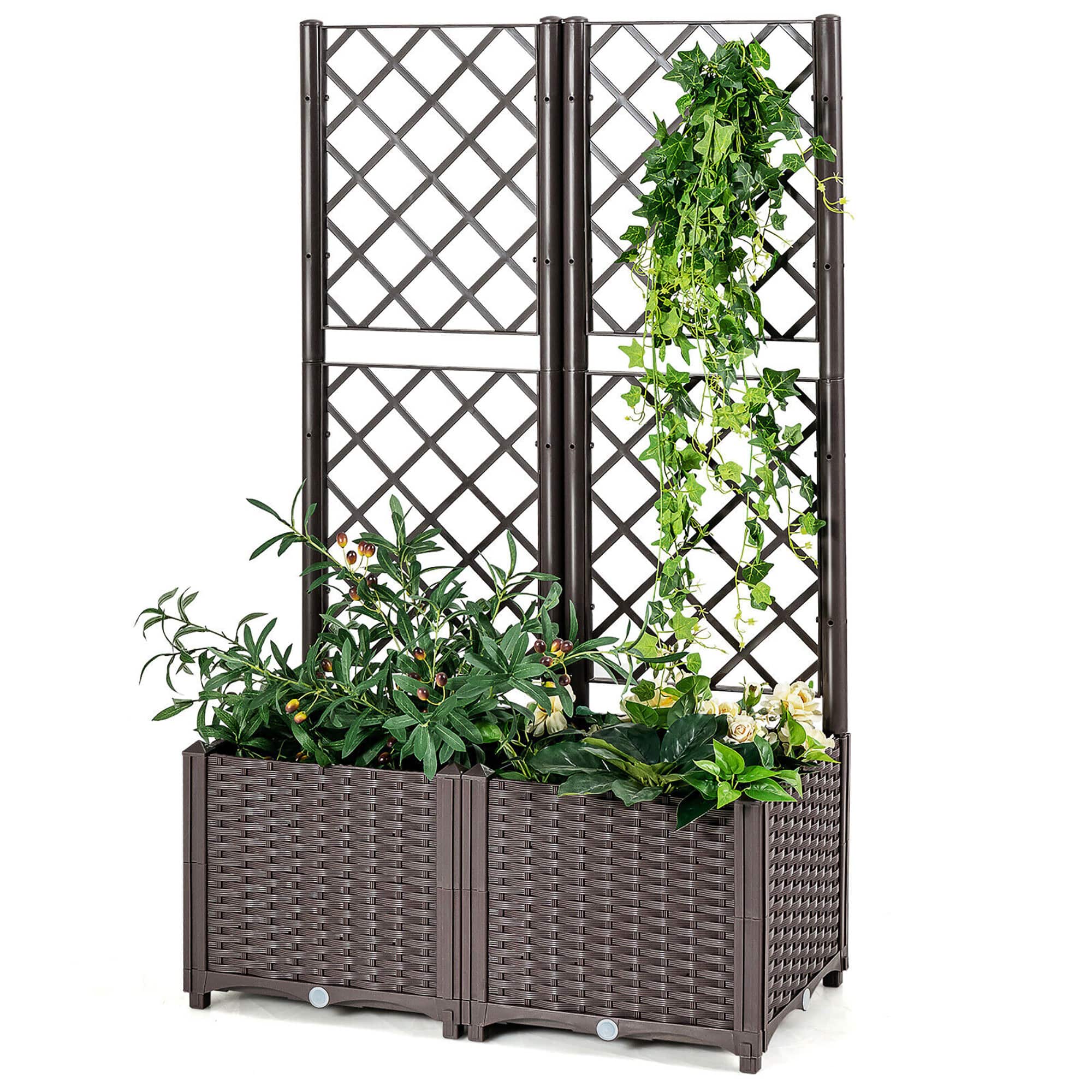 Gymax - Raised Garden Bed w/Trellis Planter Box for Climbing Plants 32'' x 16'' x 53'' - Brown