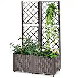 Gymax - Raised Garden Bed w/Trellis Planter Box for Climbing Plants 32'' x 16'' x 53'' - Brown
