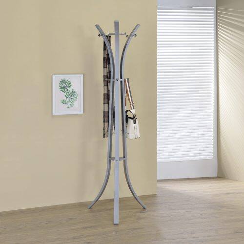 Front. Kings Brand Furniture - King's Brand Furniture - Laporte 9-Hook Freestanding Metal Coat & Hat Rack Stand - Silver.
