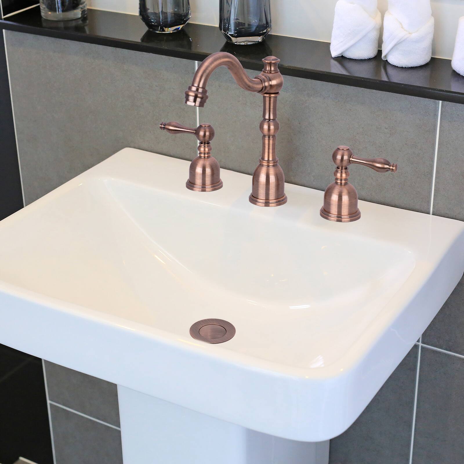 Alt View 2. Akicon - Akicon Pop-Up Bathroom Sink Drain Stopper With Overflow in Antique Copper - Antique Copper.