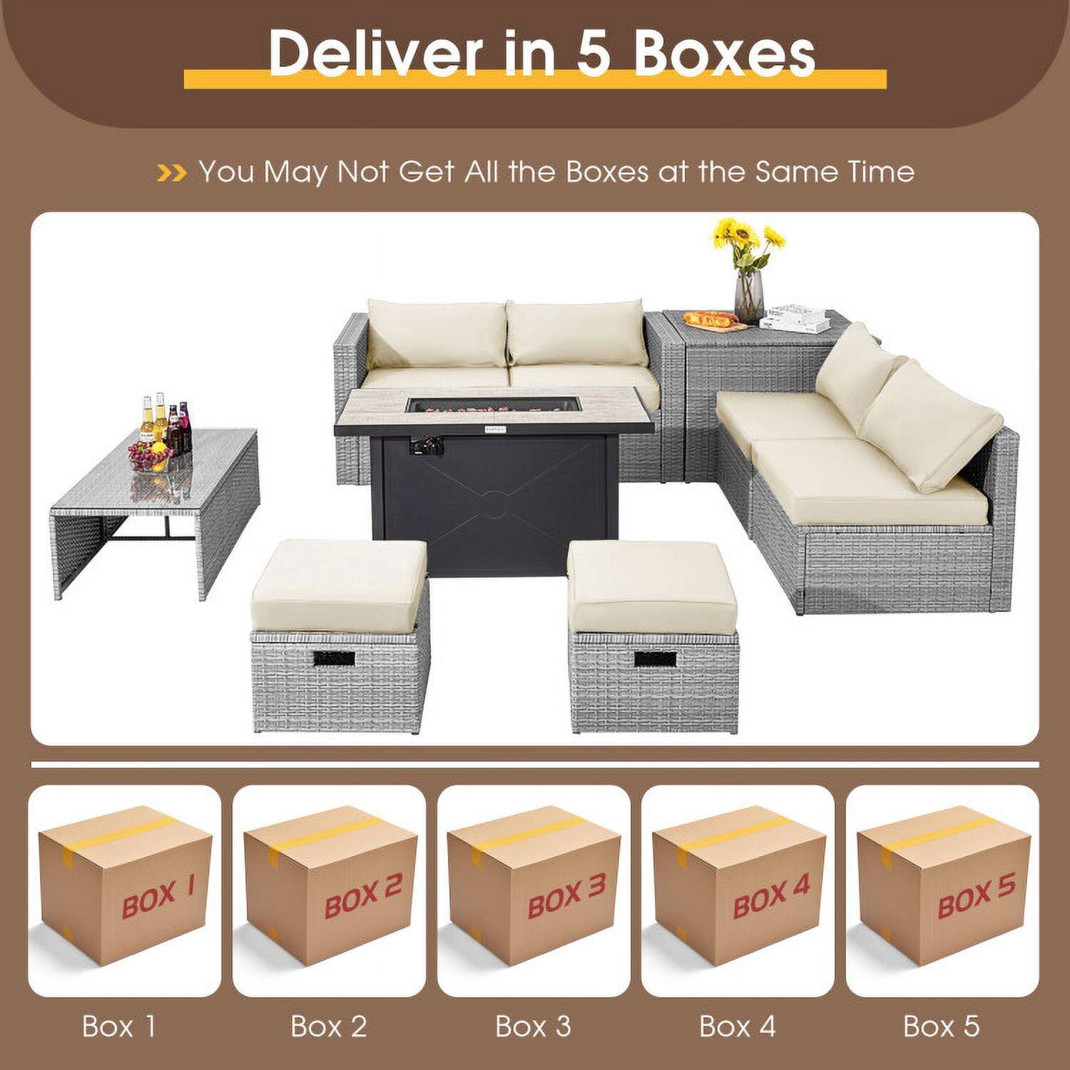 Deliver in 5 Boxes  
>> You May Not Get All the Boxes at the Same Time  

Box 1  
Box 2  
Box 3  
Box 4  
Box 5