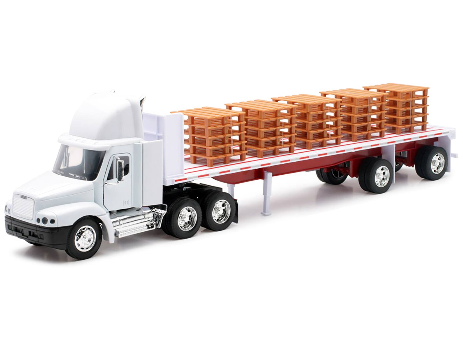 Alt View 1. New Ray - Freightliner Century Class S/T Flatbed Truck White w/Pallet Accessories "Long Haul Trucker" Series 1/32 Model by New Ray.