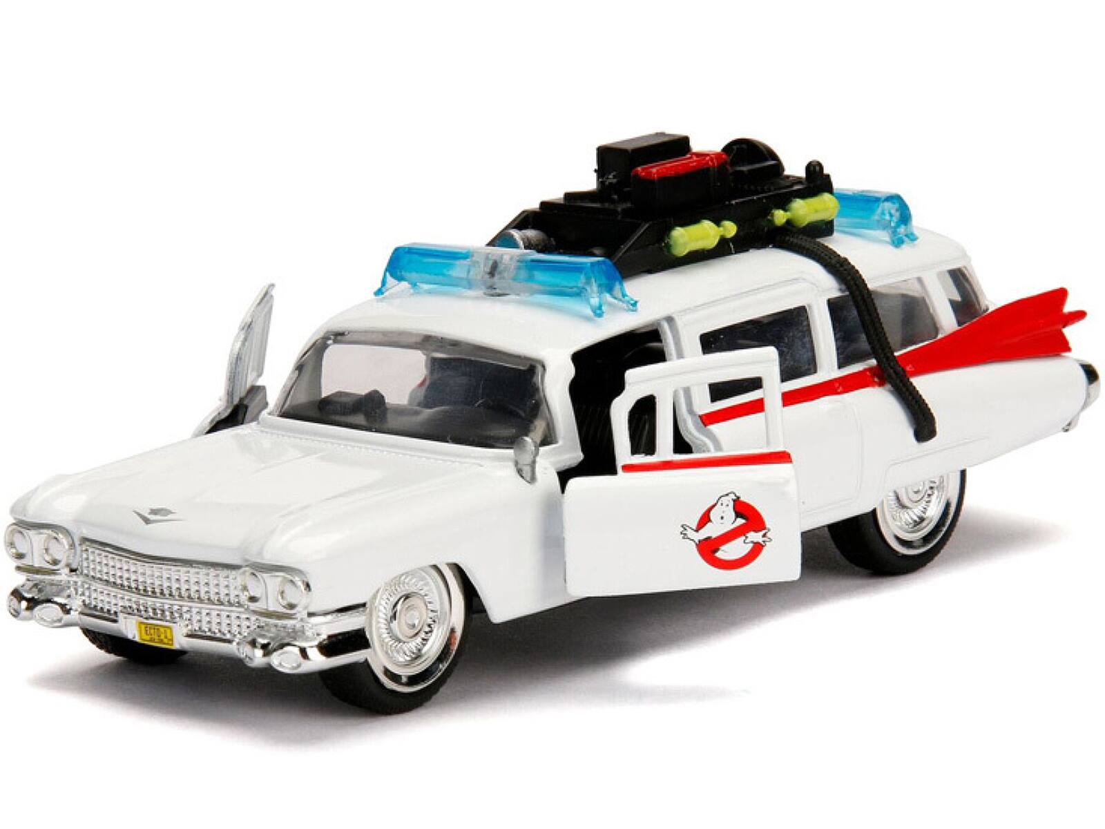 Angle. Jada - Cadillac Ambulance Ecto-1 from "Ghostbusters" Movie "Hollywood Rides" Series 1/32 Diecast Model Car by Jada - White, Red.