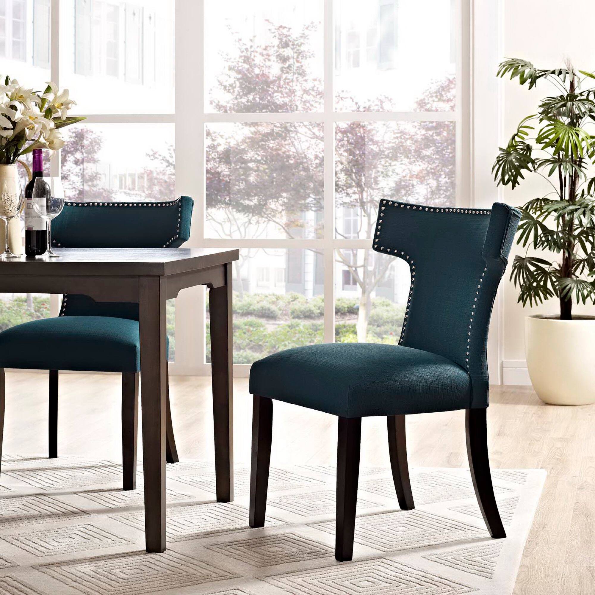 Back. Modway - Curve Fabric Dining Chair by Modway - Blue.