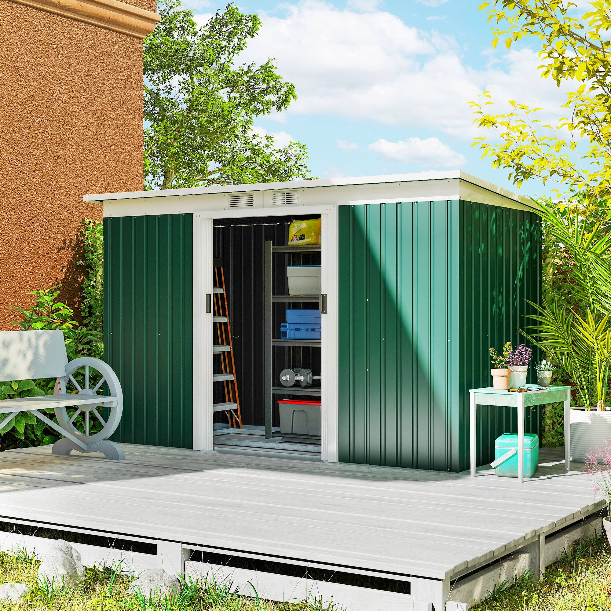 Alt View 1. Outsunny - x 4' Metal Outdoor Storage Shed, Tool House with Double Lockable Doors for Backyard, Patio, Lawn, Garage.