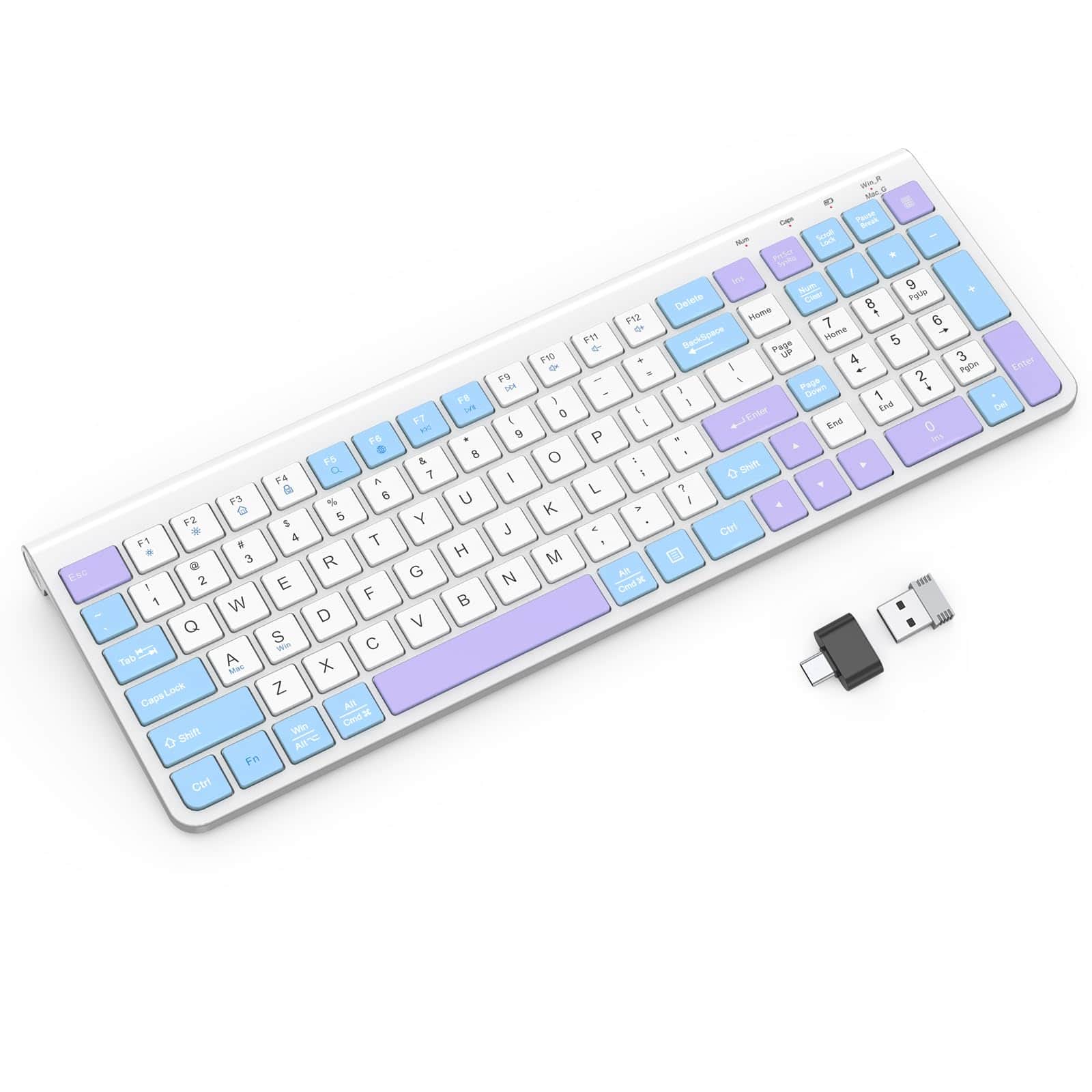 METALTON - With Wrist Rest low profile Phone tablet Holder Quiet Design Windows Os Cordless Computer For Desktop Lapto - Purple White