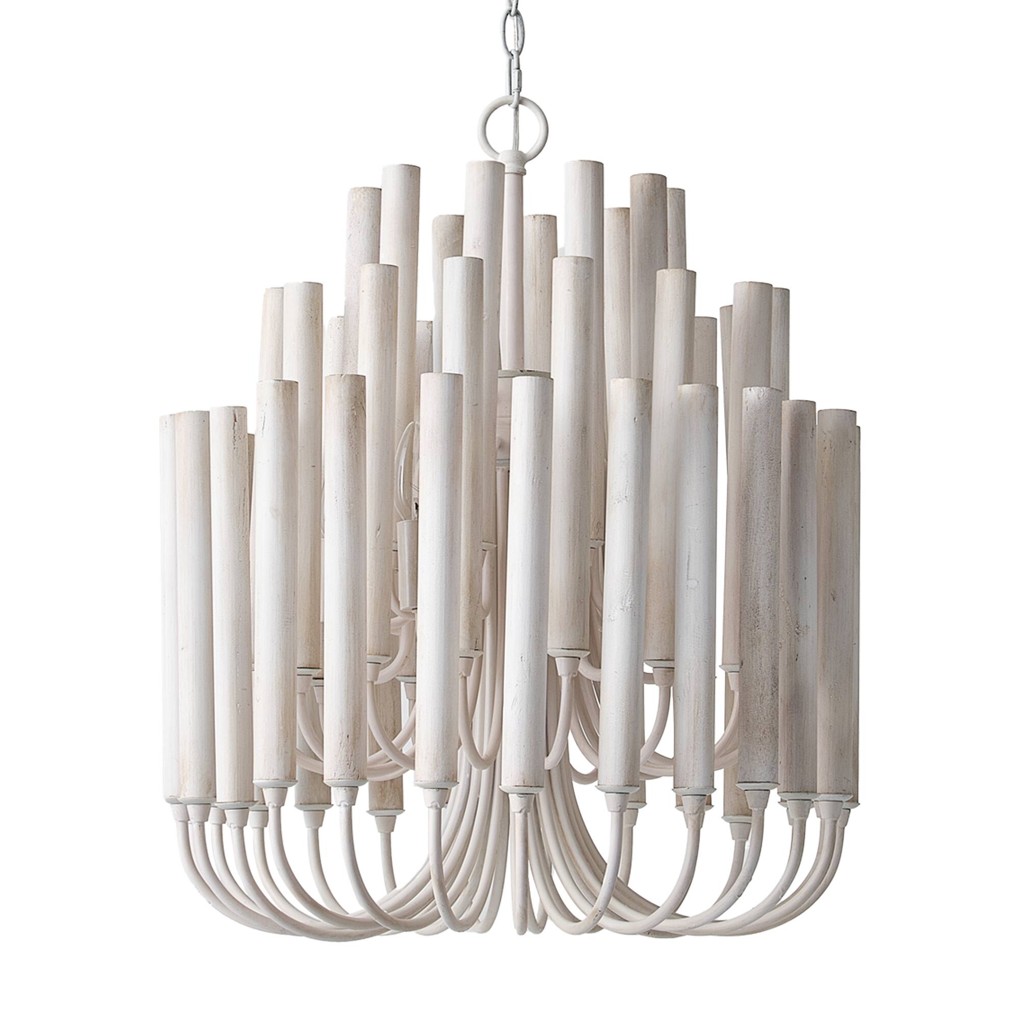 Alt View 9. Parrot Uncle - 20" Modern 5-Light Off-White 3-Tier Wood Chandelier - Off-White.