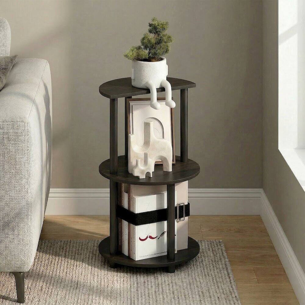 Angle. Furinno - TURN-N-TUBE Side Table, Open Shelf Round End Table, Half Round Table Top Night Stand, Toolless Nightstand, Bedside Table - Espresso/Black.