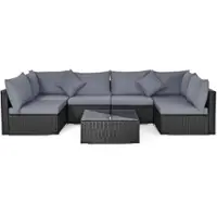 Costway 7 PCS Patio Rattan Sofa Set Sectional Conversation Furniture Set Garden Outdoor - Gray +Black - Front_Zoom
