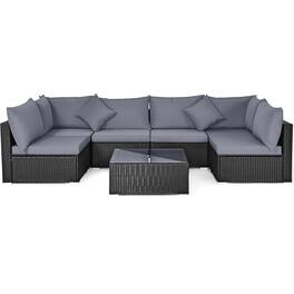 Costway - 7 PCS Patio Rattan Sofa Set Sectional Conversation Furniture Set Garden Outdoor - Gray +Black