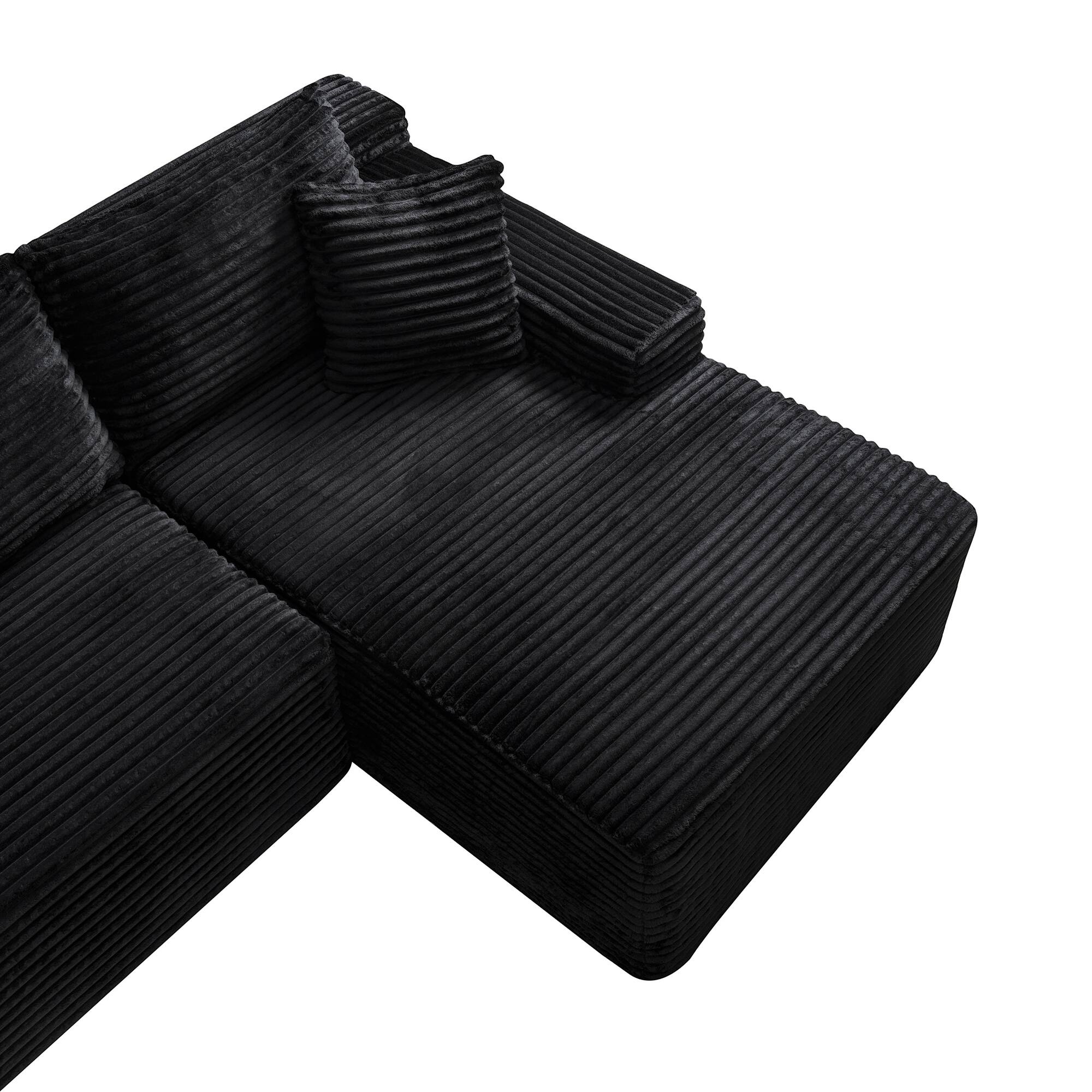 Alt View 2. Boyel Living - 106.3-Inch Corduroy Modular L-Shaped Cloud Sectional Sofa with Chaise - Black.