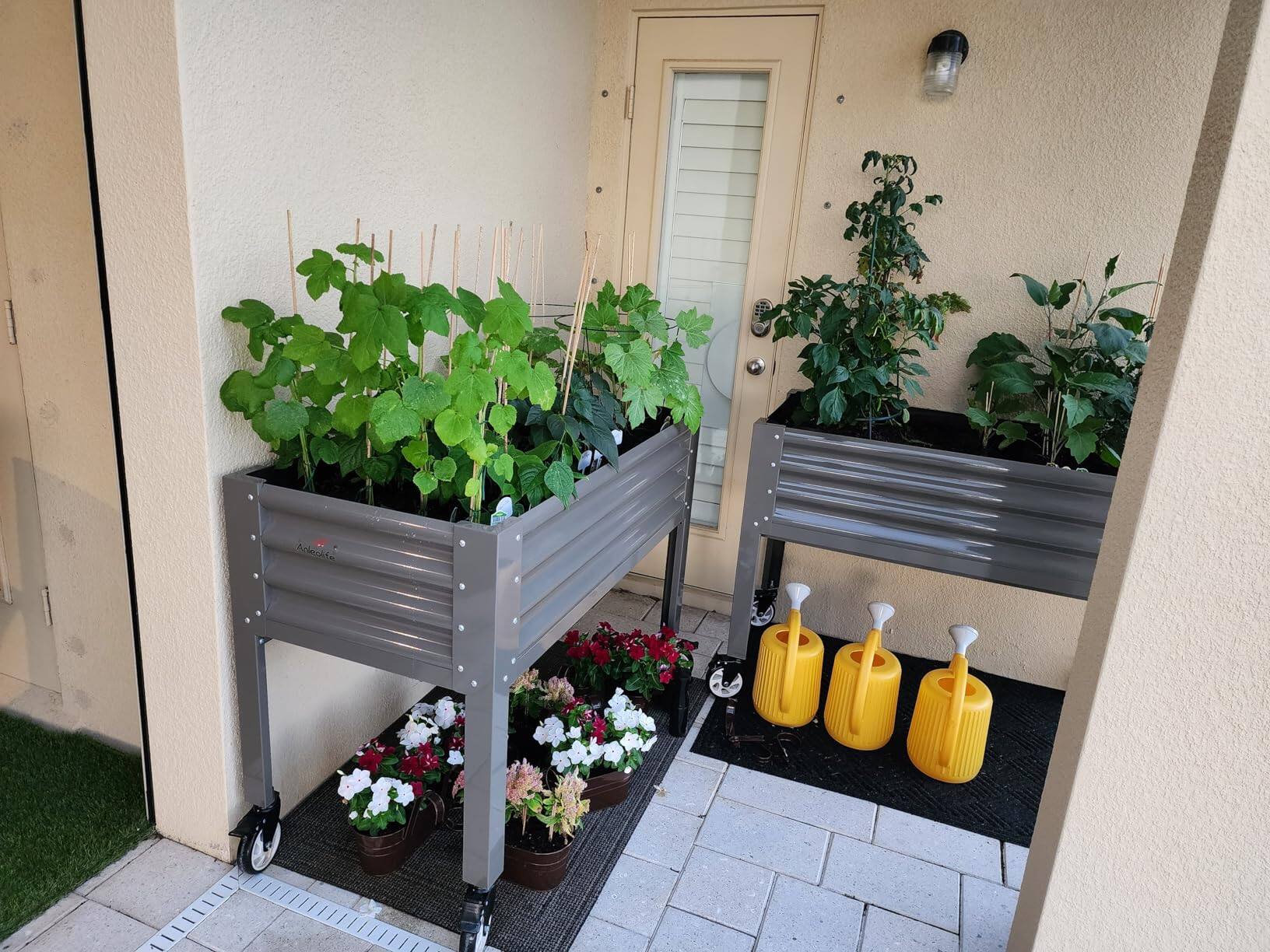 Alt View 2. A Anleolife - Gray Metal Rectangular Raised Garden Bed Elevated Planter Box with Legs for Vegetables (48 in. L x 24 in. W x 35 in. H) - Gray.