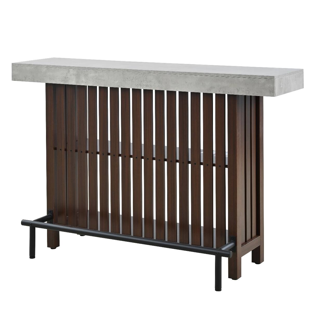 Alt View 6. Loheer - Loheer Bar Table with Wine Storage, Counter Height Dining Table with Footrest and Slatted Panels - Natural and Gray.