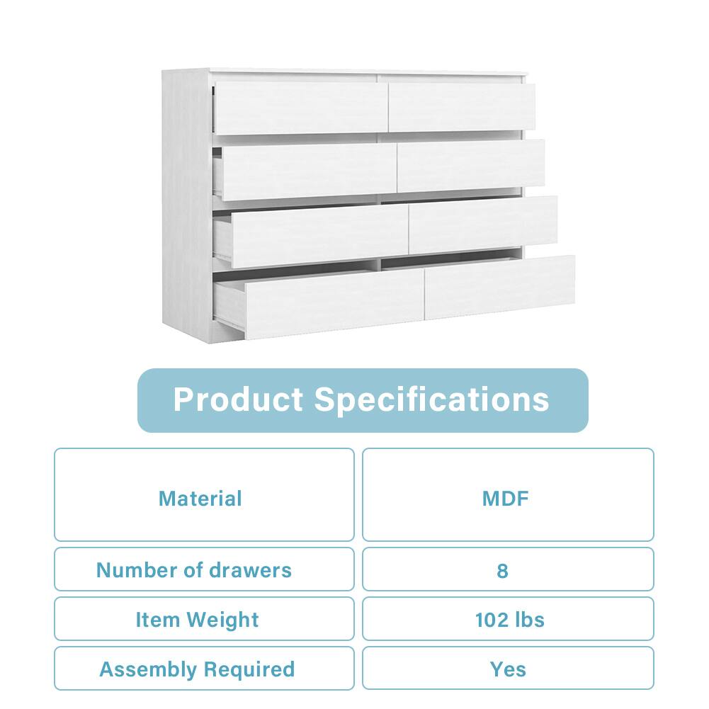 Product Specifications

- Material: MDF
- Number of drawers: 8
- Item Weight: 102 lbs
- Assembly Required: Yes