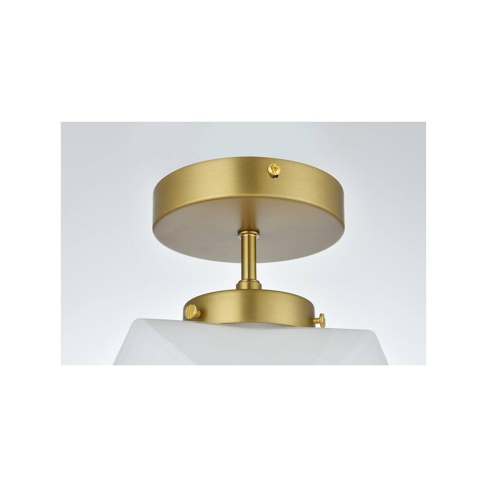 Alt View 2. Living District - Lawrence 10 Inch Flush Mount Ceiling Light Frosted White Shade in Satin Gold - Satin Gold And Frosted White.