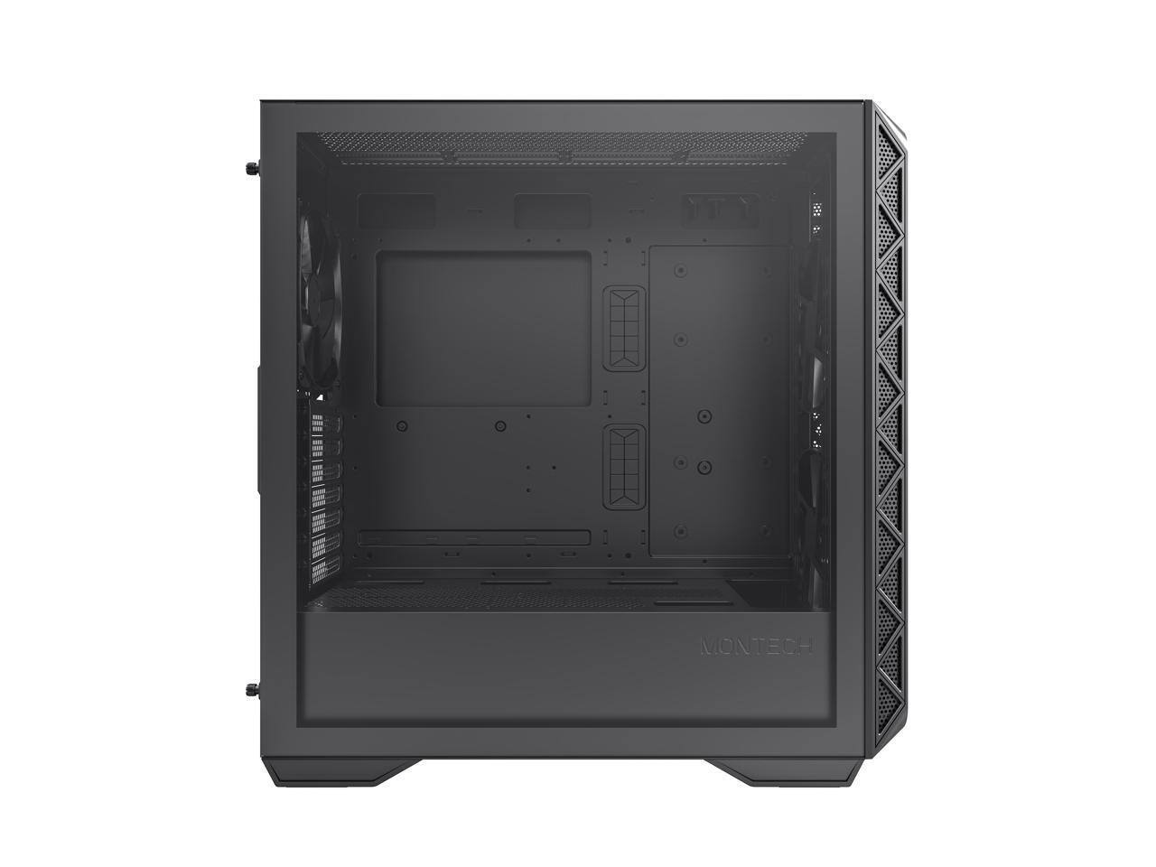 Left. Montech - Montech AIR 903 BASE, E-ATX Mid Tower, 3x 140mm Fans, Tempered Glass, Mesh Front, TYPE-C, 4090 GPU Support, Black - Black.