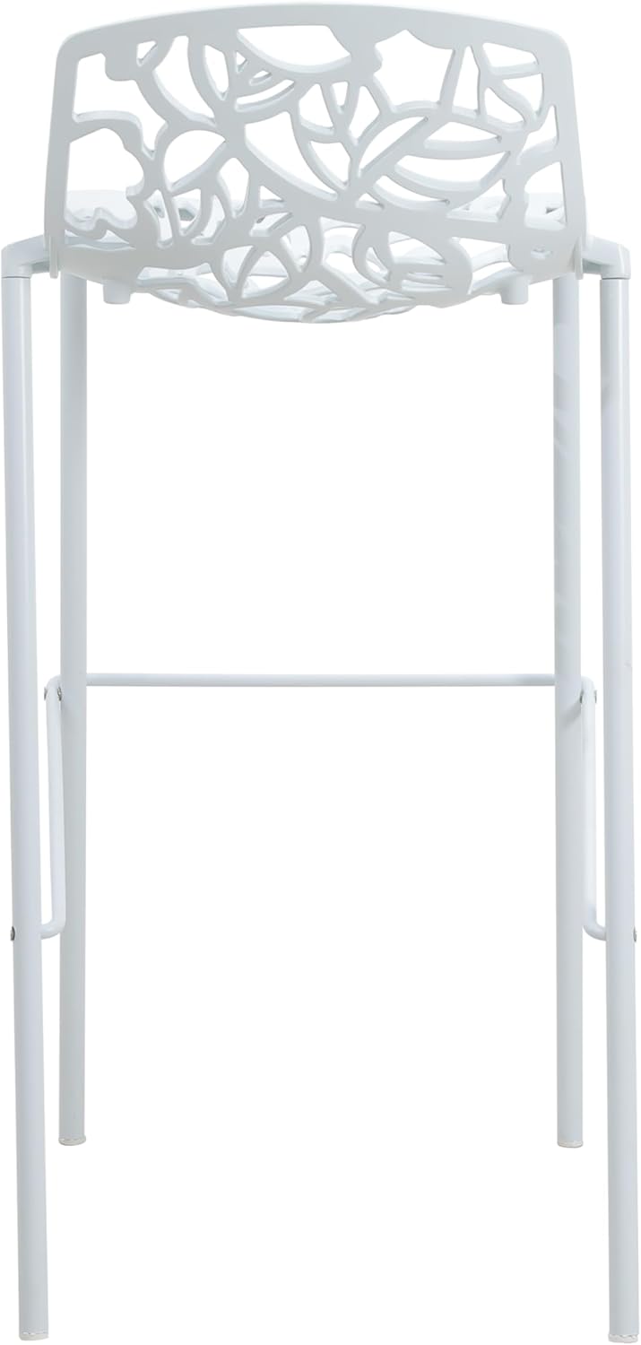 Alt View 2. LeisureMod - Devon 31" Aluminum Bar Stool - Modern Floral Cutout Indoor/Outdoor Patio Stool with Footrest - White.