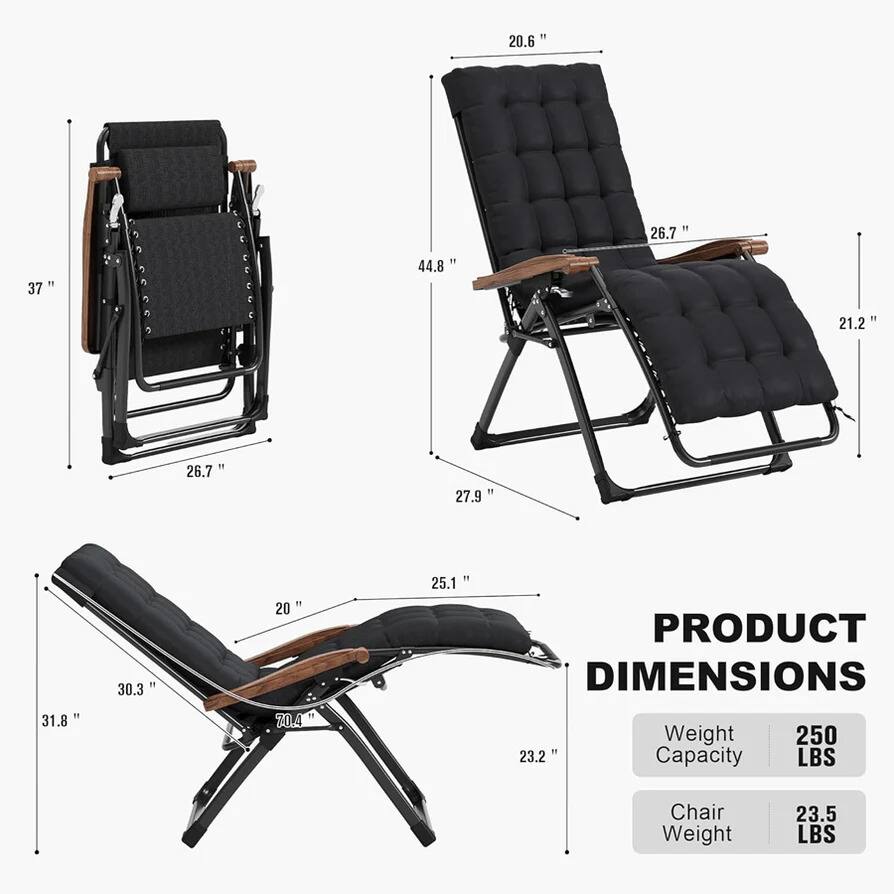 20.6"  
26.7"  
37"  
44.8"  
21.2"  
26.7"  
27.9"  
31.8"  
30.3"  
20"  
70.4"  
25.1"  
23.2"  

PRODUCT DIMENSIONS  
Weight Capacity: 250 LBS  
Chair Weight: 23.5 LBS