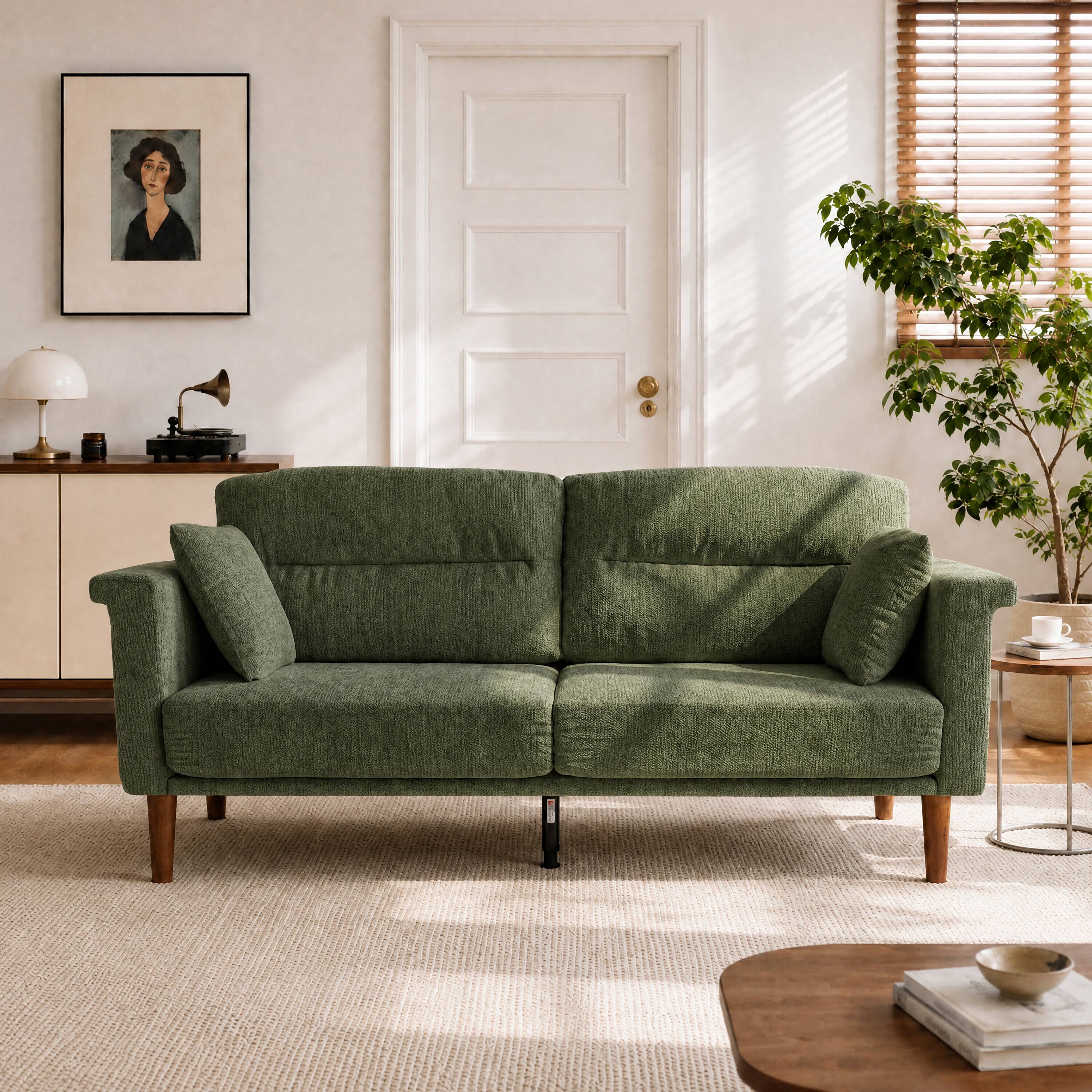Left. Vipbear - 69" Loveseat Sofa with Foldable Side Table, Modern Small Couches for Bedroom, Small Spaces, Dorms, Office, Apartment - Green.