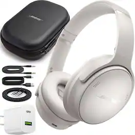 Bundle - Bose - QuietComfort Wireless Over-Ear Bluetooth Headphones Power - White Smoke
