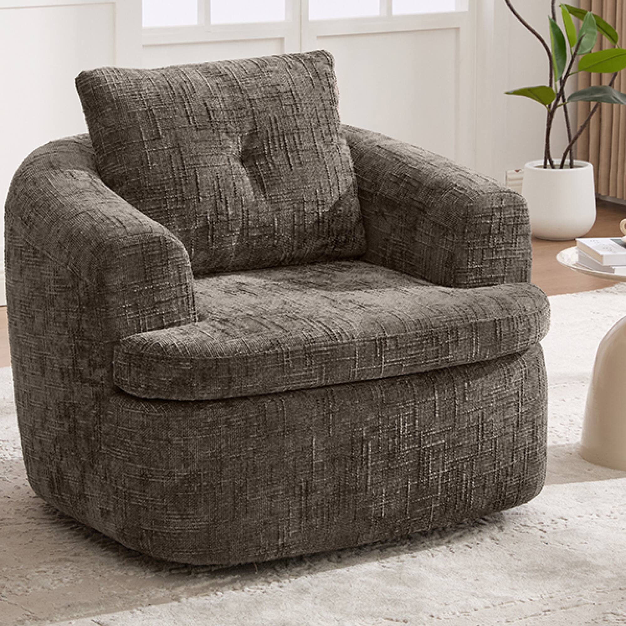 Angle. GOODSILO - Modern 360-Degree Swivel Accent Barrel Chair with Dual-Layer Cushion Design for Living Room and Office - Brown.