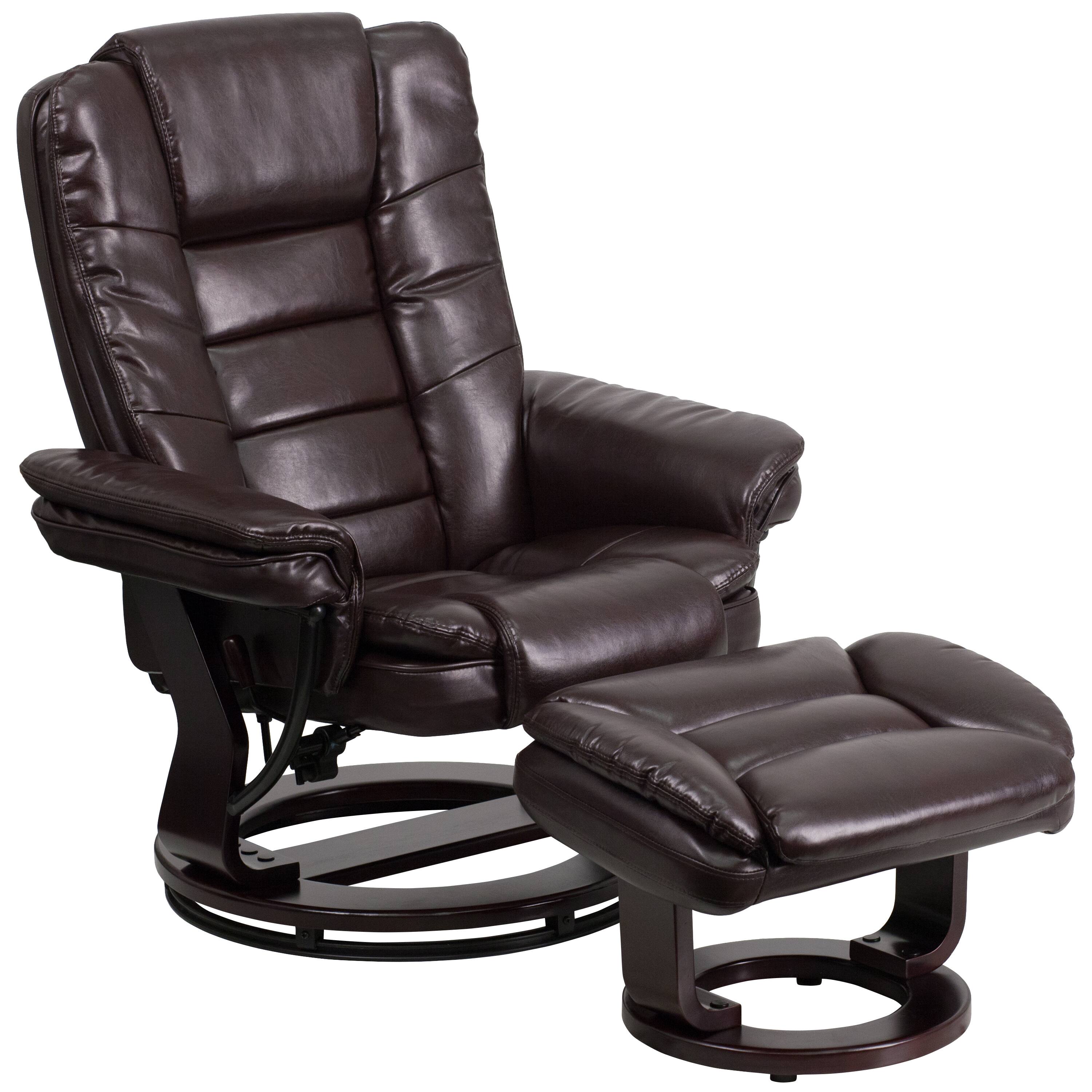Front. Emma + Oliver - Multi-Position Stitched Recliner & Ottoman with Swivel Base - Brown.