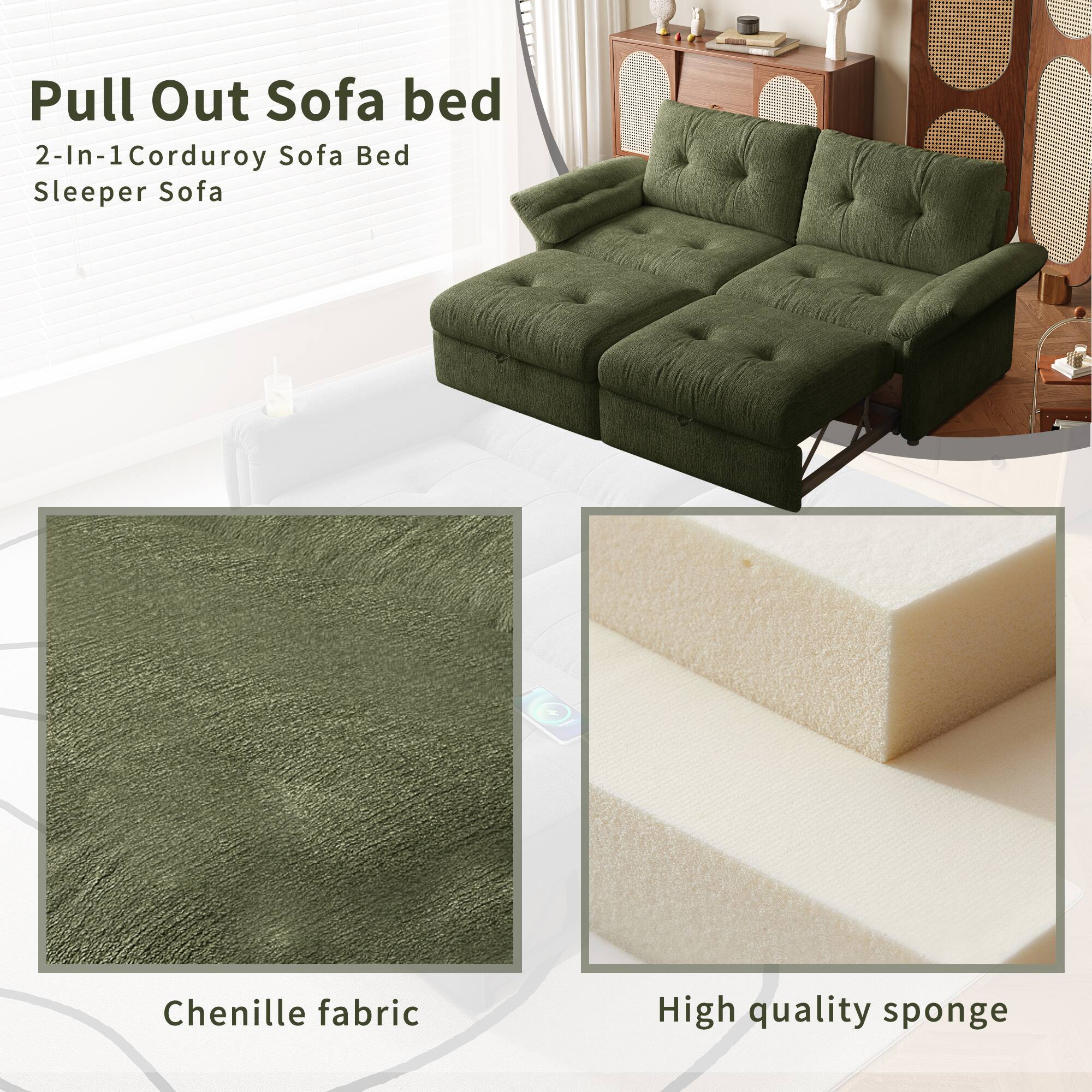 Pull Out Sofa bed  
2-In-1 Corduroy Sofa Bed Sleeper Sofa  
Chenille fabric  
High quality sponge