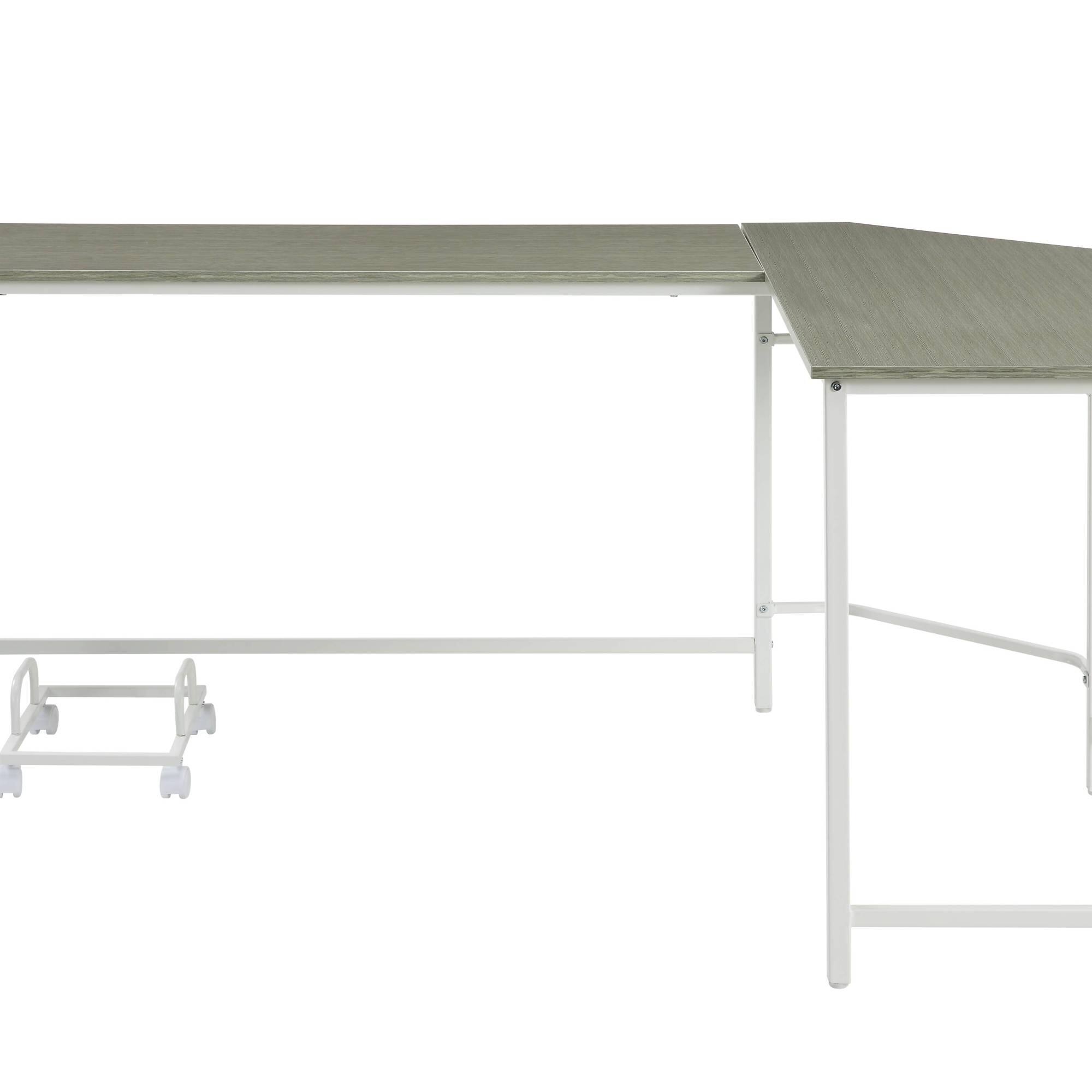 Alt View 3. GOODSILO - L-Shaped Computer Desk with Metal Frame and Mobile CPU Holder for Compact Workspaces - Gray+White.
