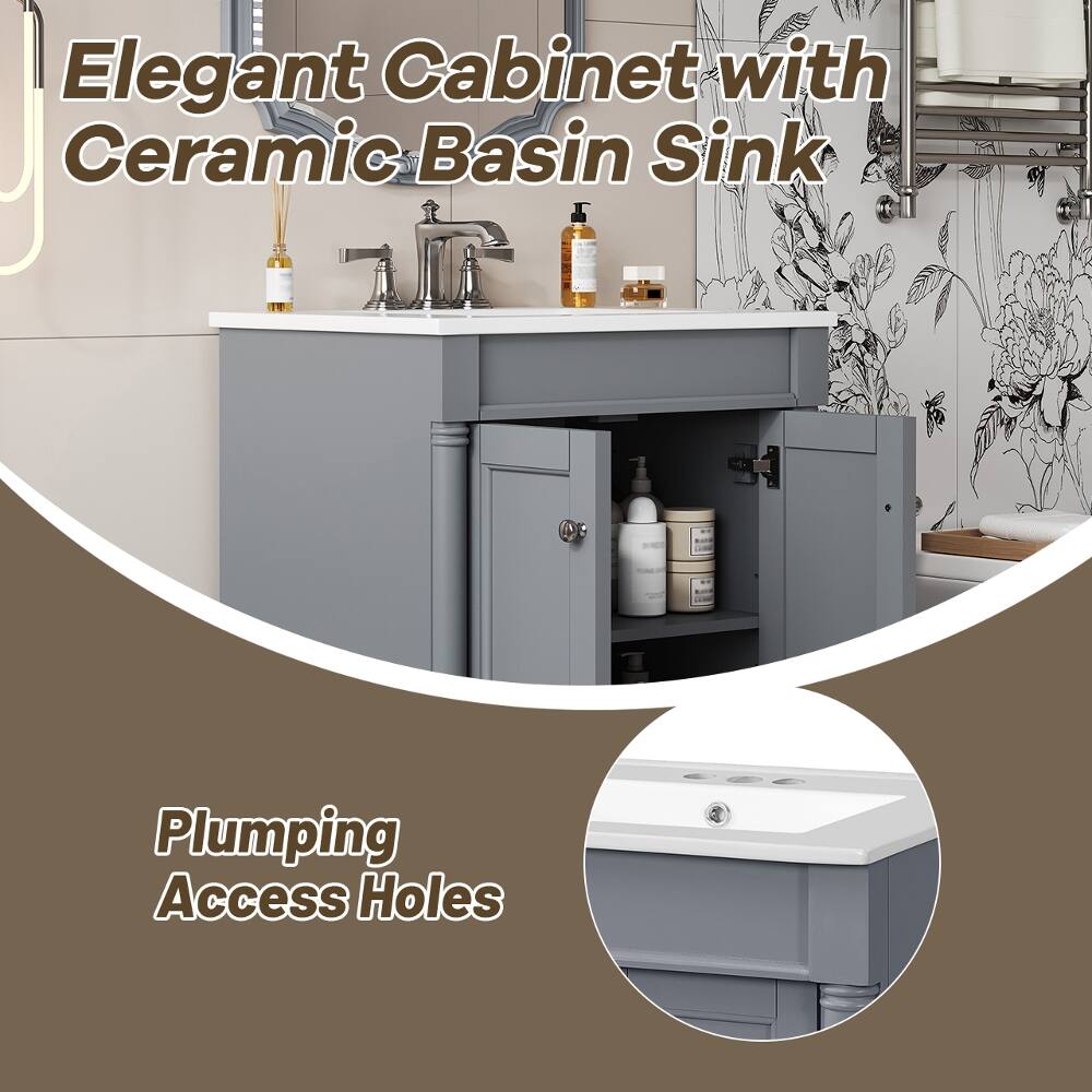Elegant Cabinet with Ceramic Basin Sink  
Plumbing Access Holes