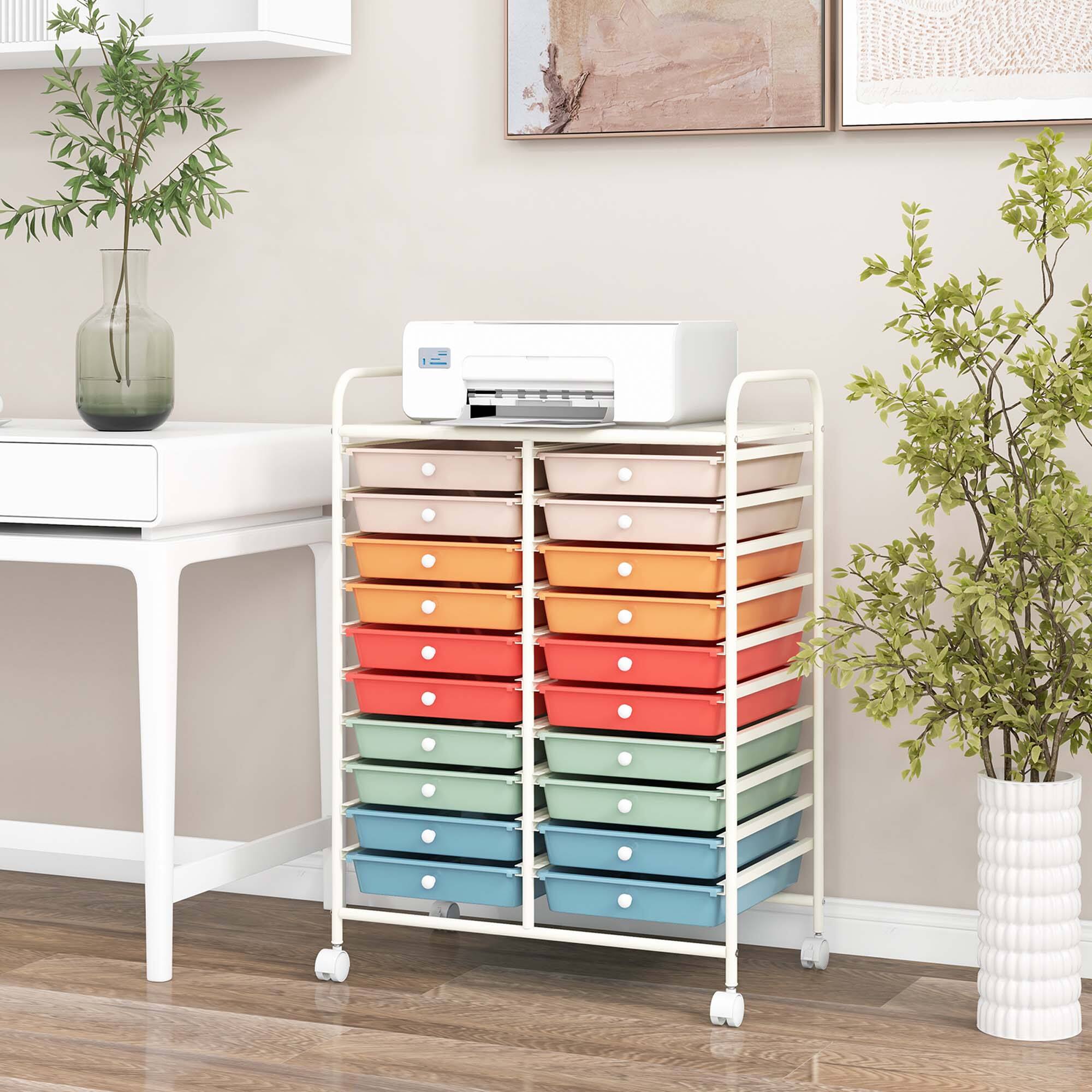 Alt View 5. Costway - 20 Drawer Rolling Storage Cart Art Craft Organizer on Wheels Multipurpose - Macaron.