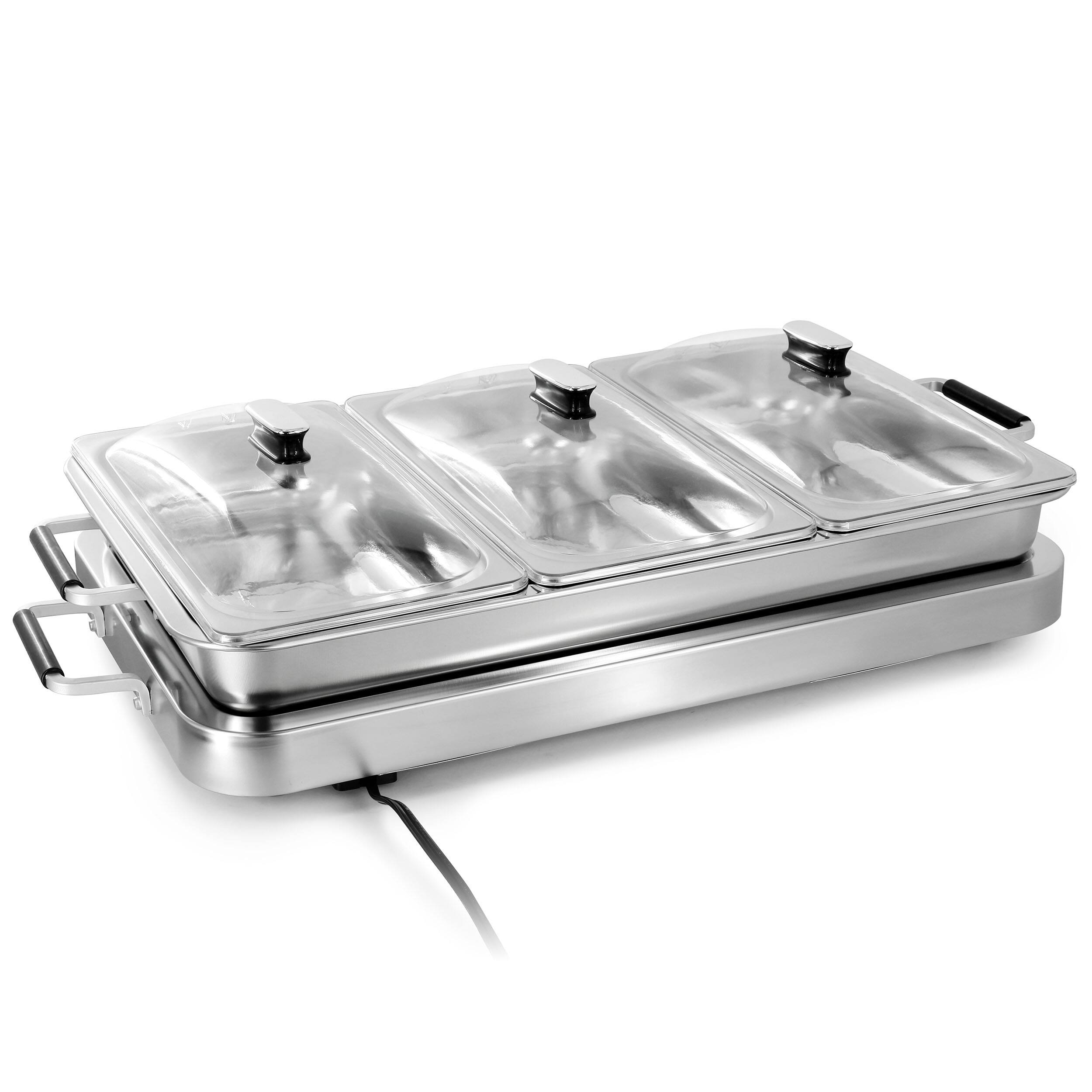 Alt View 2. MegaChef - MegaChef 3-in-1 Electric Chaffing Buffet Server and Warming Tray with Triple 2.63 Quart Trays and 8.6 Quart Baking Pan - Silver.
