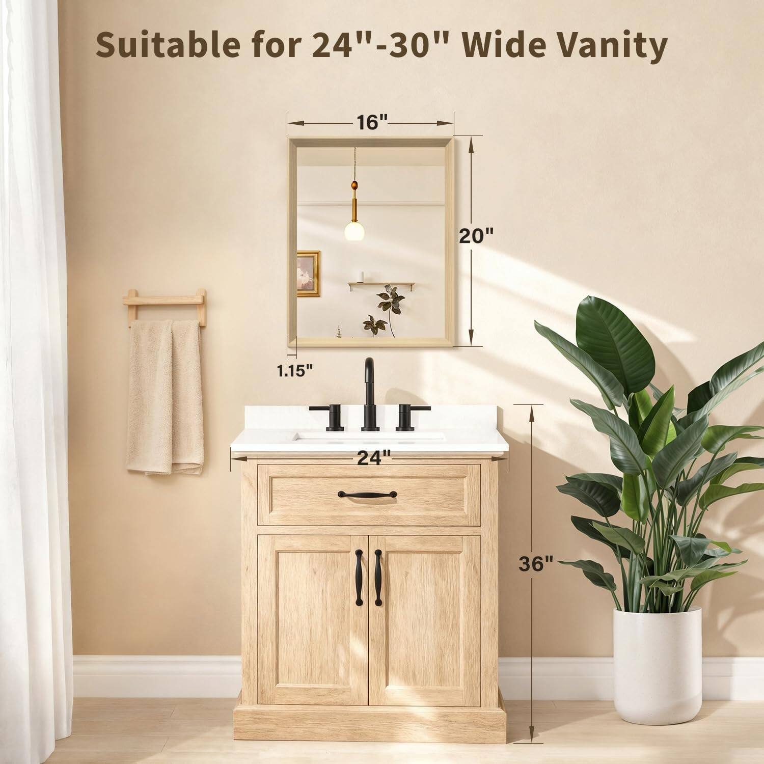 Suitable for 24"-30" Wide Vanity

16"  
20"  
1.15"  
24"  
36"
