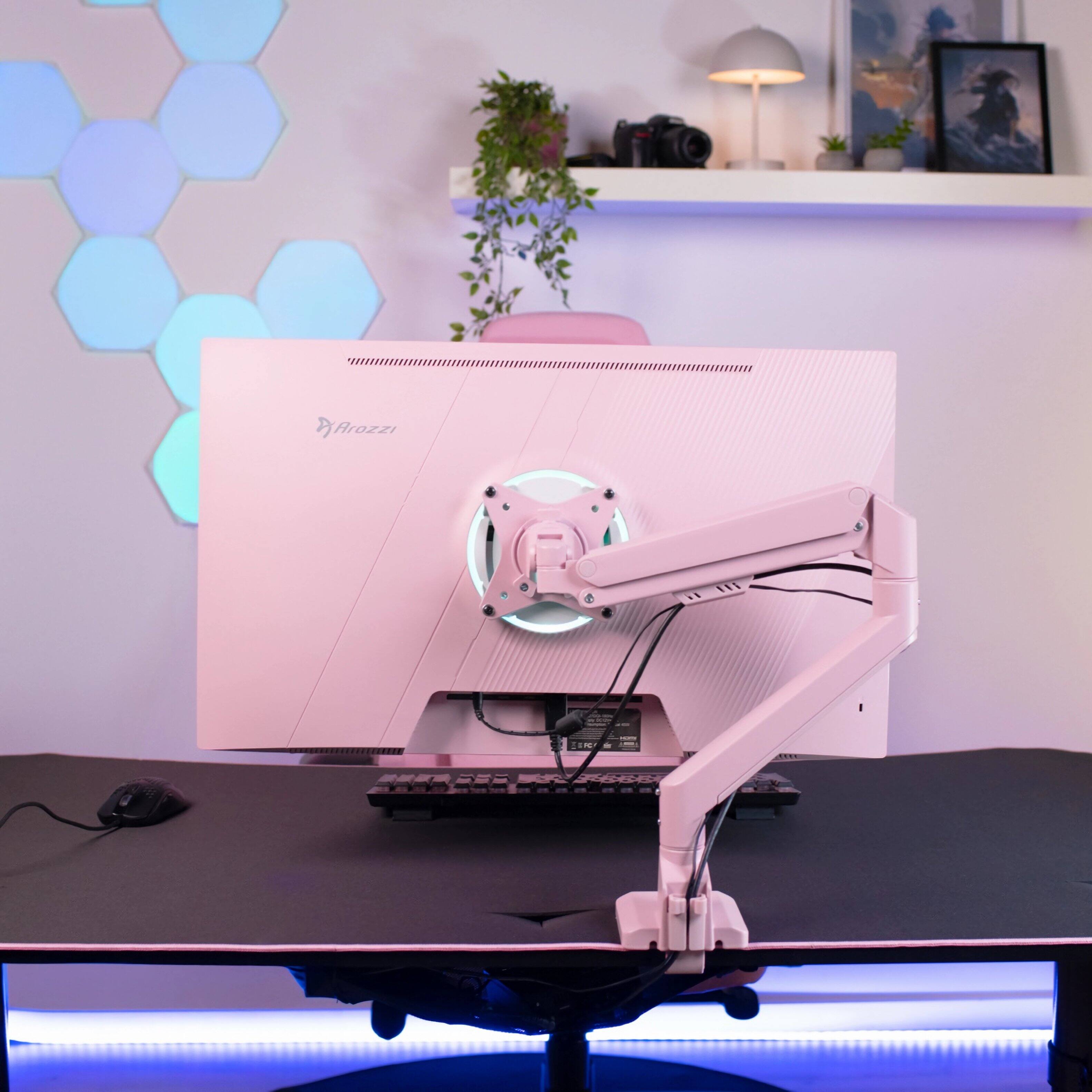 Alt View 1. Arozzi - Arozzi Alzare Neo Gas Spring Single Monitor Arm – Full Motion Ergonomic Desk Mount – Pink - Pink.