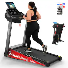HARISON - Folding Treadmill with 3-level Incline & 8.7MPH, Home Treadmill with Smart APP & 16.93" Extra-Wide Running Belt - without mat