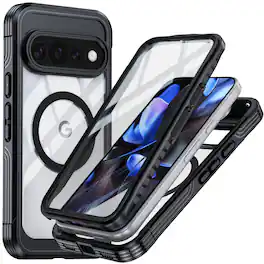 Dteck - Magnetic for Google Pixel 11 Pro XL Case with Built-in Screen Protector, Fits for MagSafe, Rugged Bumper Clear Cover - Black
