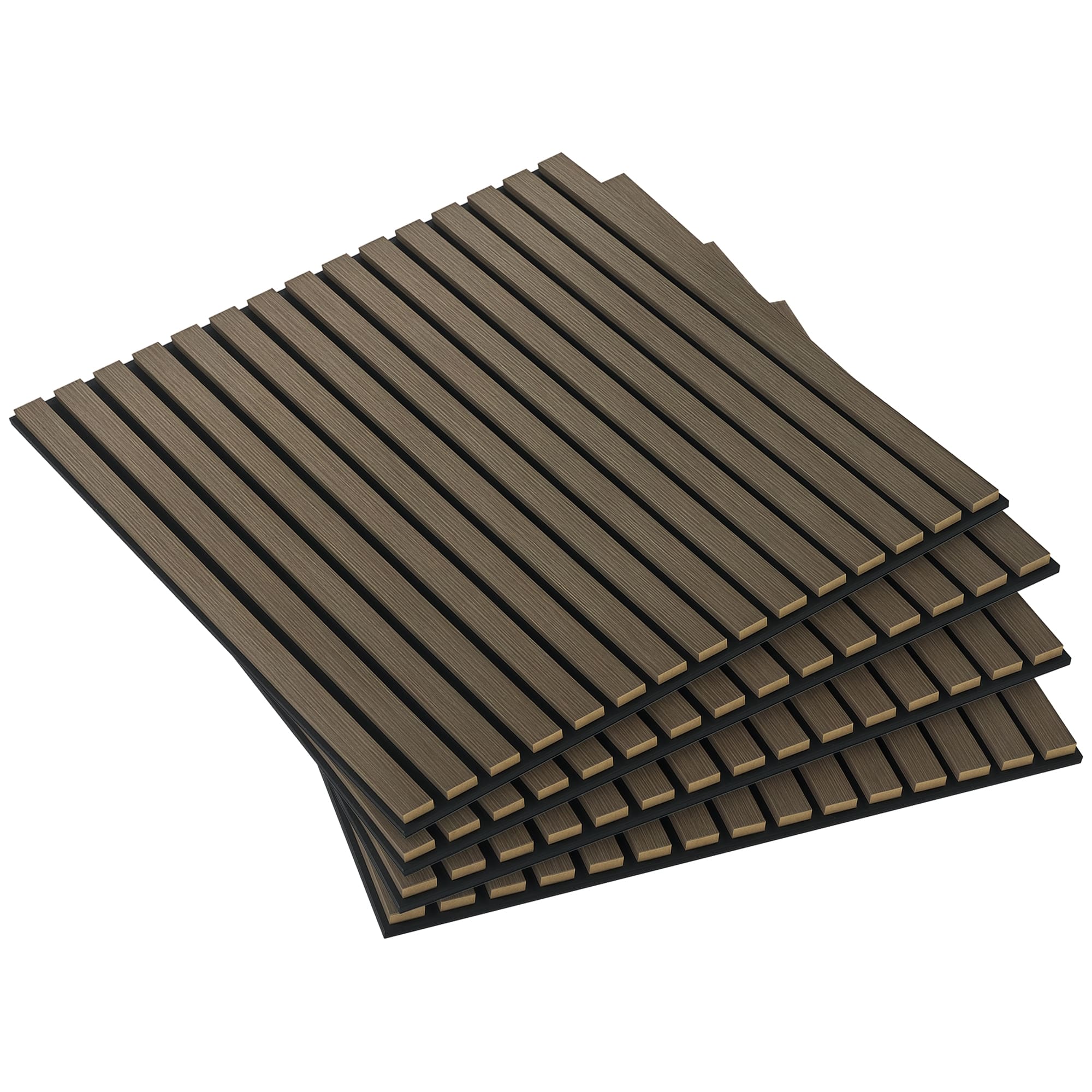 Front. Homcom - x 24" Wood Panels for Wall, 4 Pack Acoustic Panels, Sound Absorbing Slat Wall for Wall Decor - Walnut.