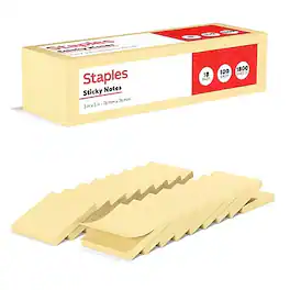 Staples - Recycled Sticky Notes, 3" x 3", Sunshine Collection, 100 Sheets/Pad, 18 Pads/Pack (S-33YR18/52569) - Yellow