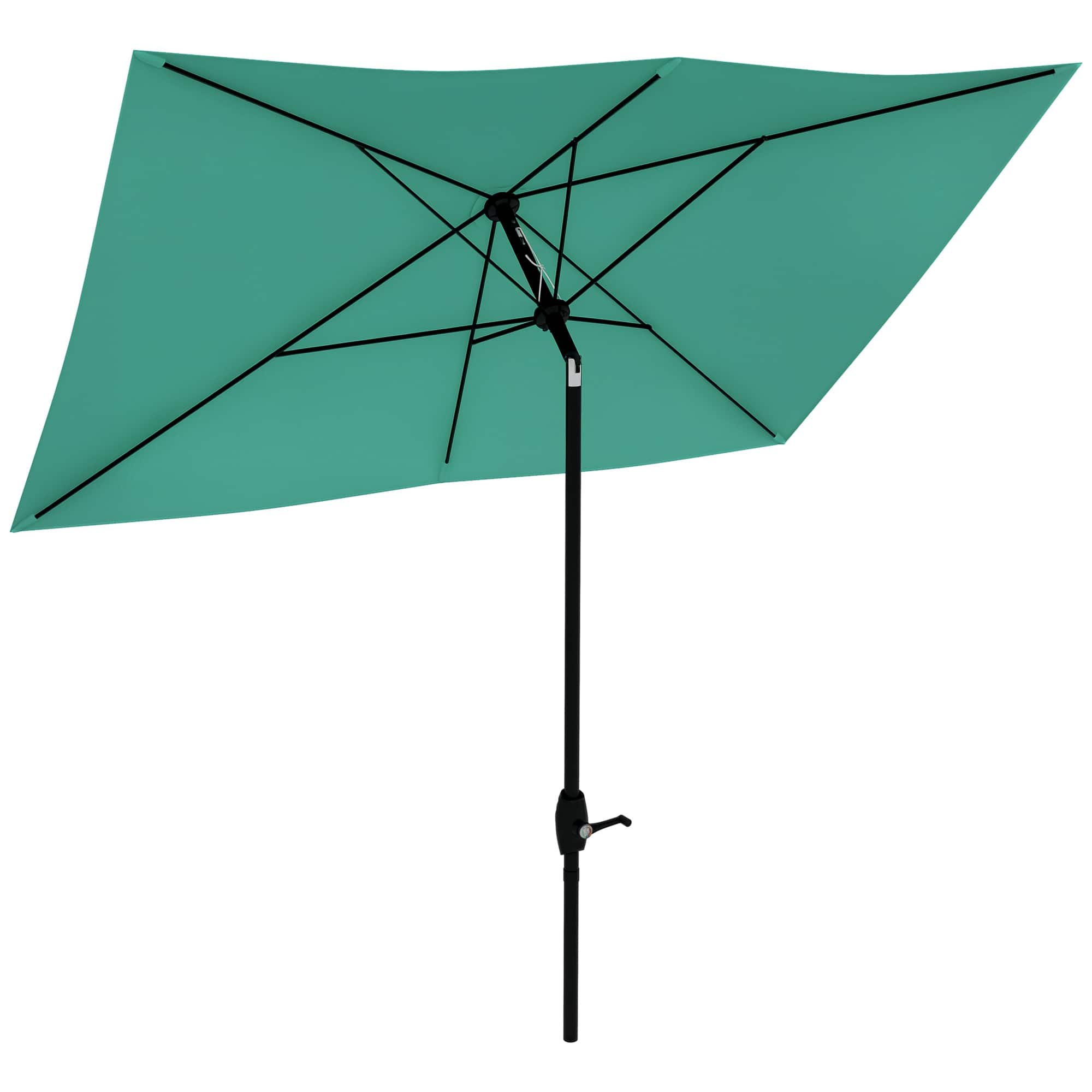 Outsunny - 6.5' x 10' Rectangular Market Umbrella, Patio Outdoor Table Umbrella with Crank and Push Button Tilt - Teal green
