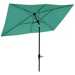 Outsunny - 6.5' x 10' Rectangular Market Umbrella, Patio Outdoor Table Umbrella with Crank and Push Button Tilt - Teal green